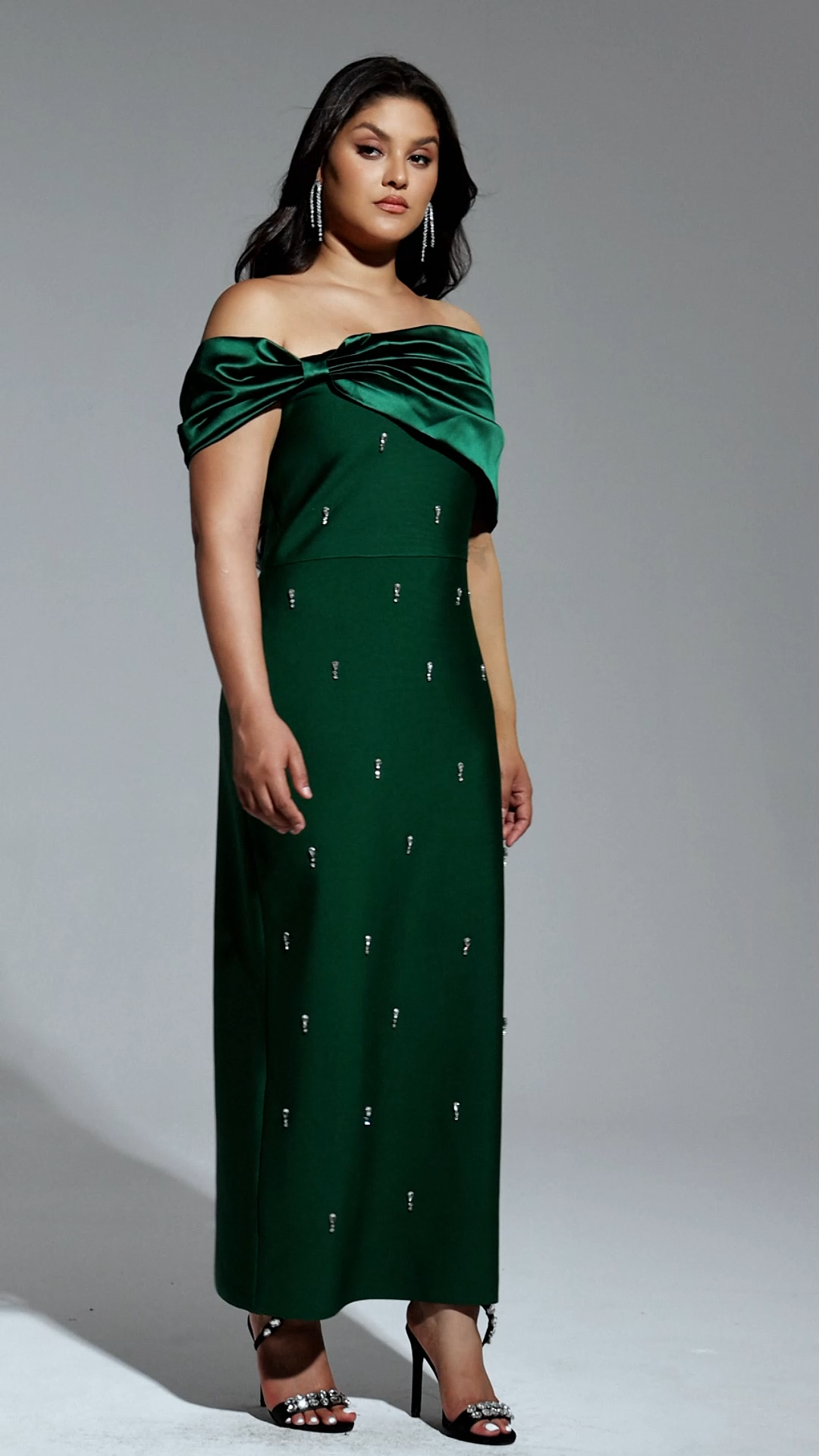 Palez Sleeveless One Shoulder Diamond Bow Bandage Maxi Dress