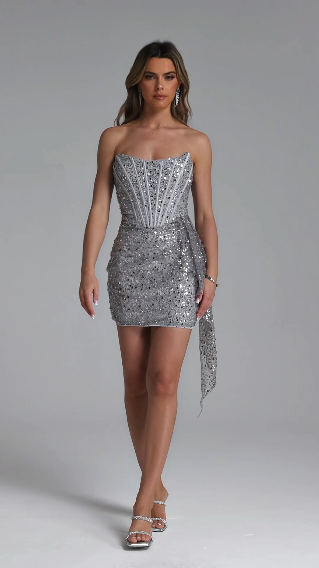 Jolie Sexy Contour Strapless Sequin Corset Mini Dress