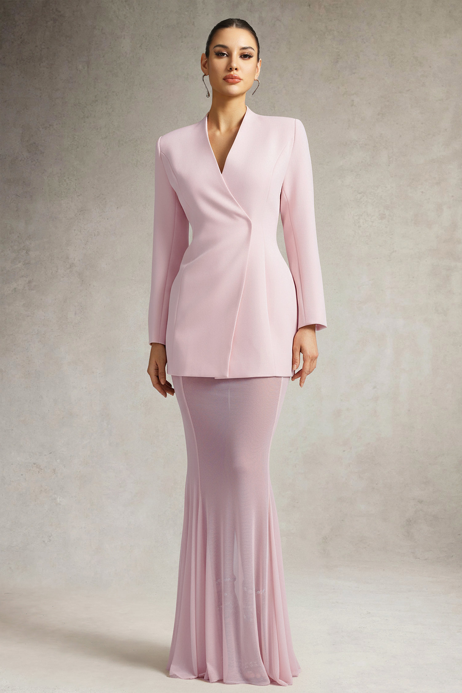 Soloma Collarless Blazer Light Pink Two Piece Set