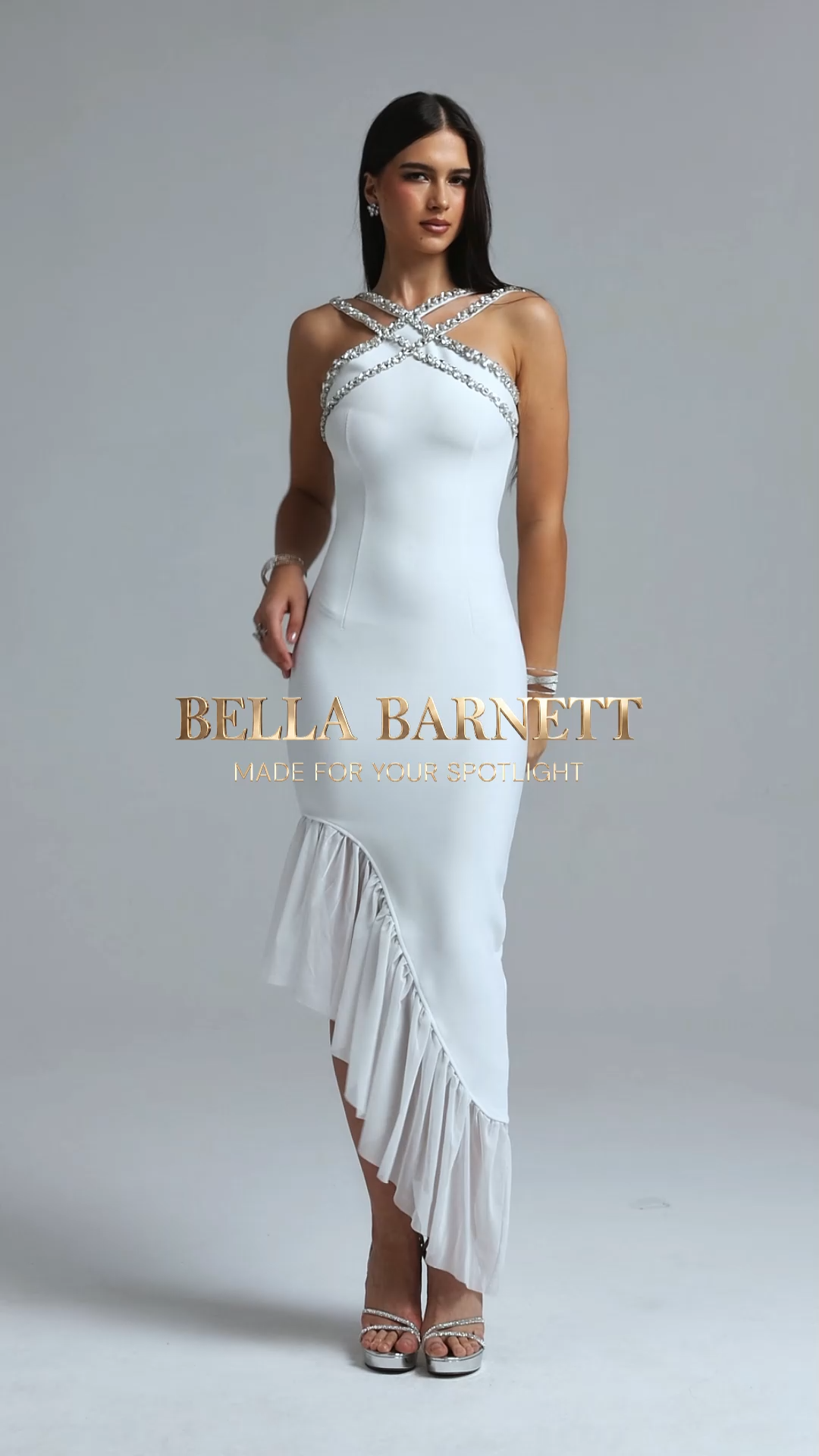 Nialla Sleeveless Diamond Flounce Bandage Maxi Dress