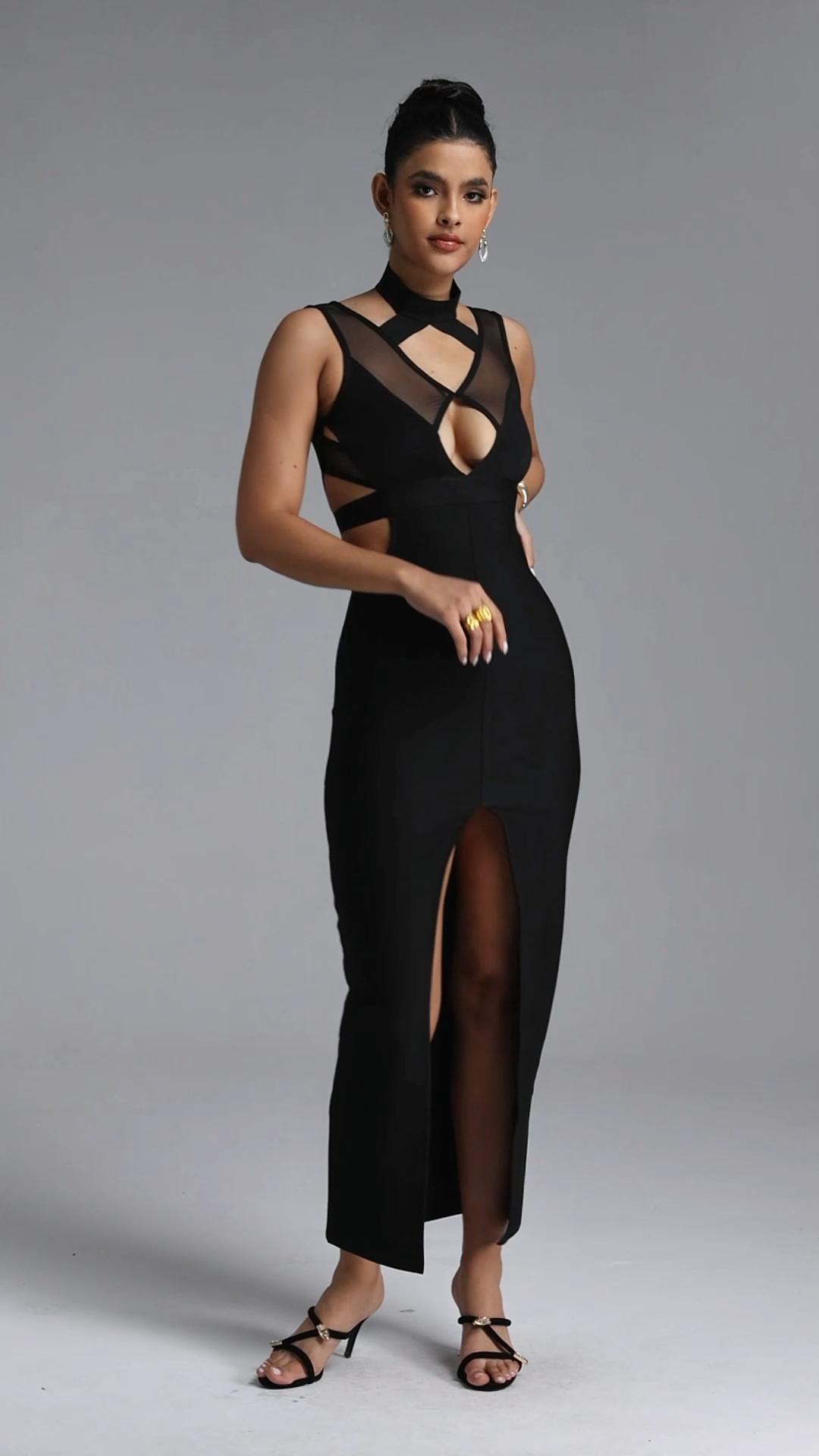 Valri Sexy Contour Sleeveless Cut Out Bandage Maxi Dress