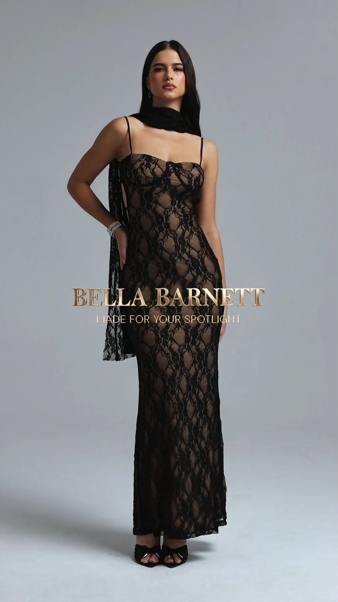 Eileen Sexy Spaghetti Strap Lace Shawl Maxi Dress