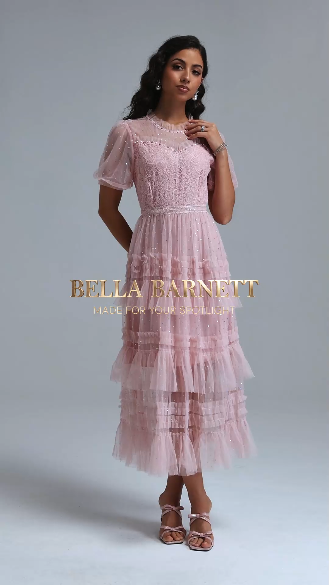 Haylee Romantic Flowy Short Sleeve Ruffle Sequin Lace Maxi Dress
