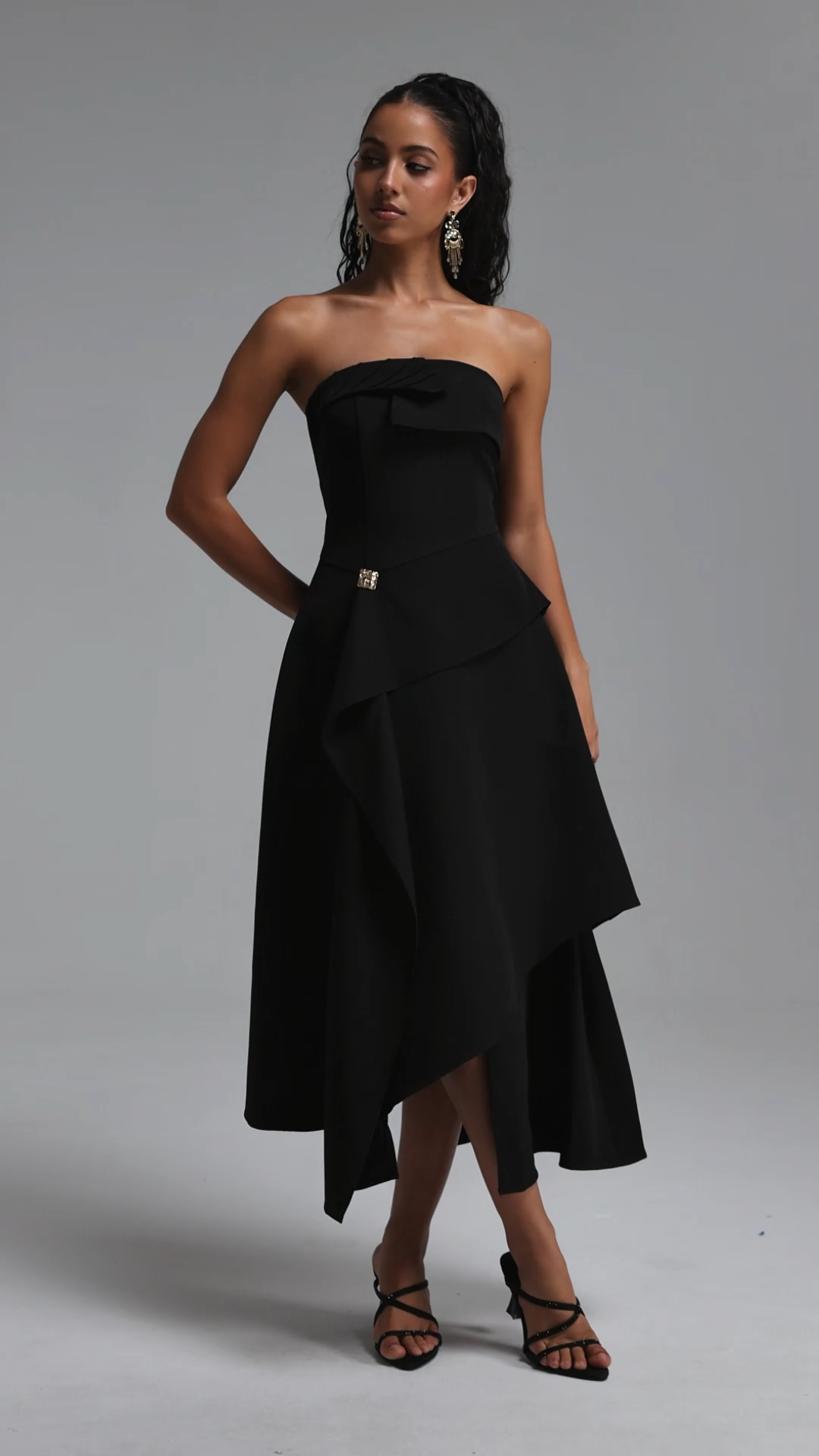 Juliy Sophisticated Cinched Waist Strapless Deconstructed Woven Maxi Dress