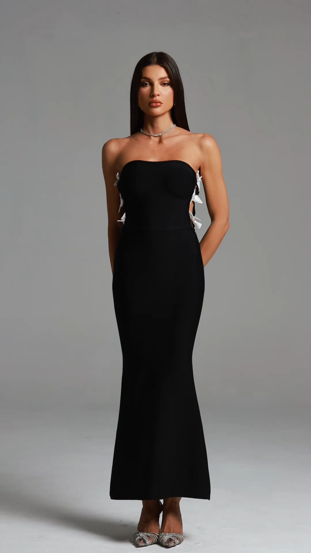 Werza Sleeveless Bow Fishtail Bandage Maxi Dress