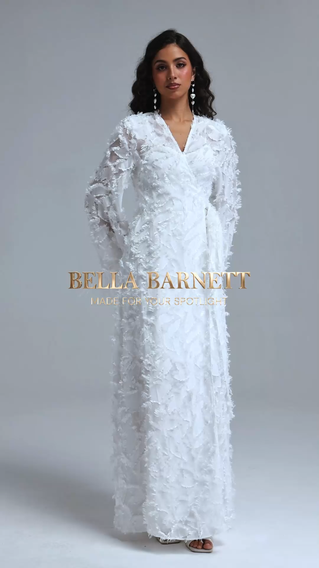 Kijin Vintage Flowy V Neck Long Sleeve Faux Feather‑Trimmed Side Floral Woven Maxi Dress