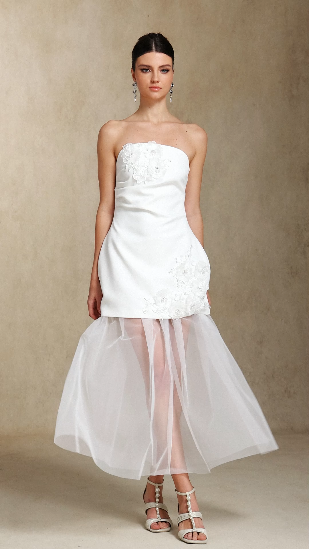 Ginny Chest smearing Mesh yarn Three-dimensional flower maxi dress