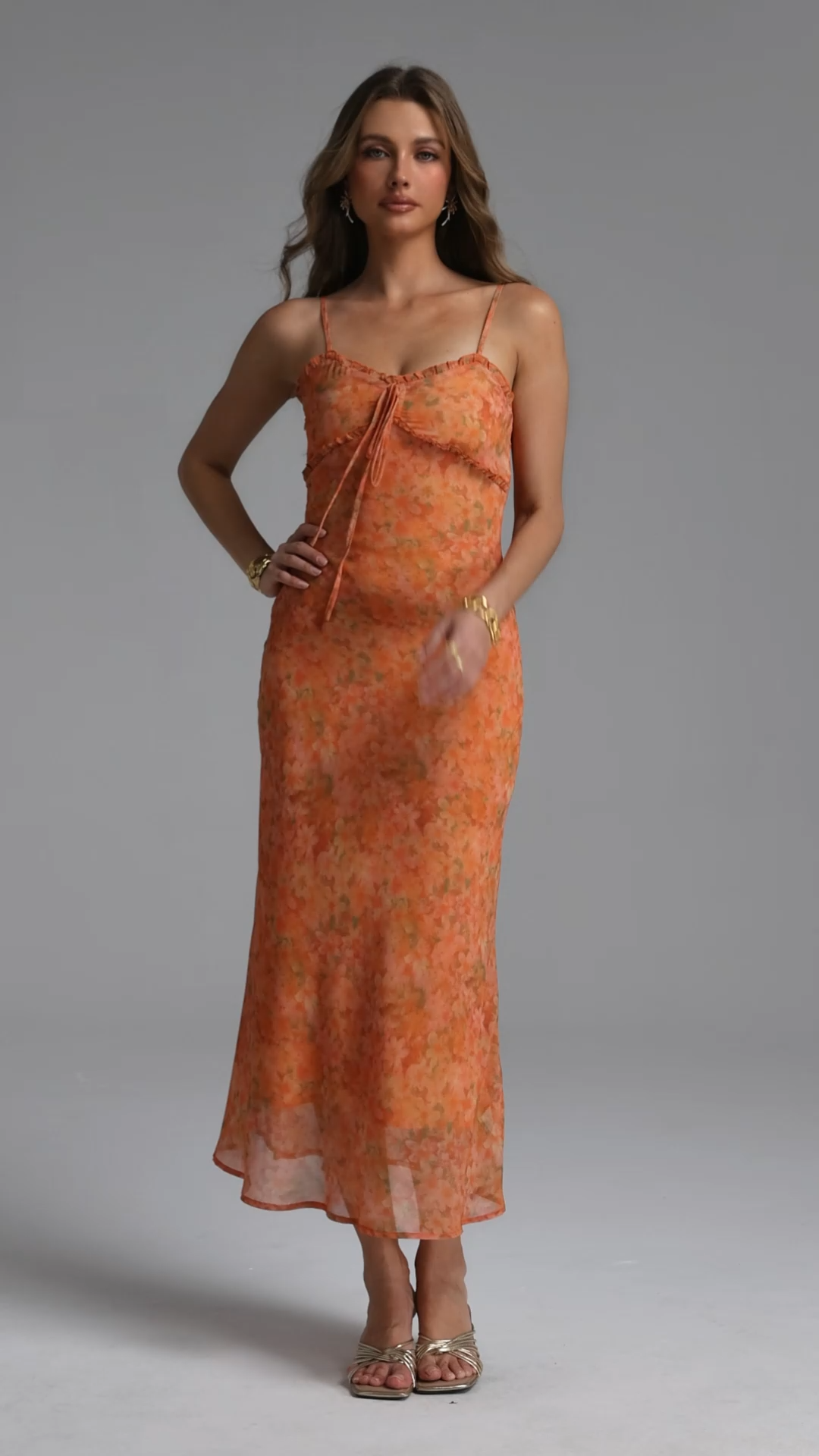 Ienee Resort Contour Sleeveless Ruffle Floral Print Woven Maxi Dress