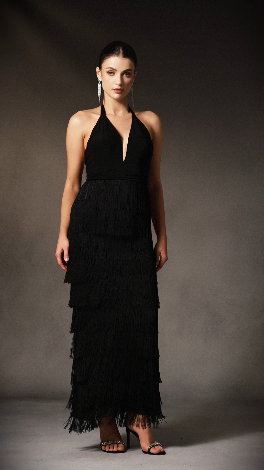 Odely V-Neck Halter Backless Tassel Maxi Dress