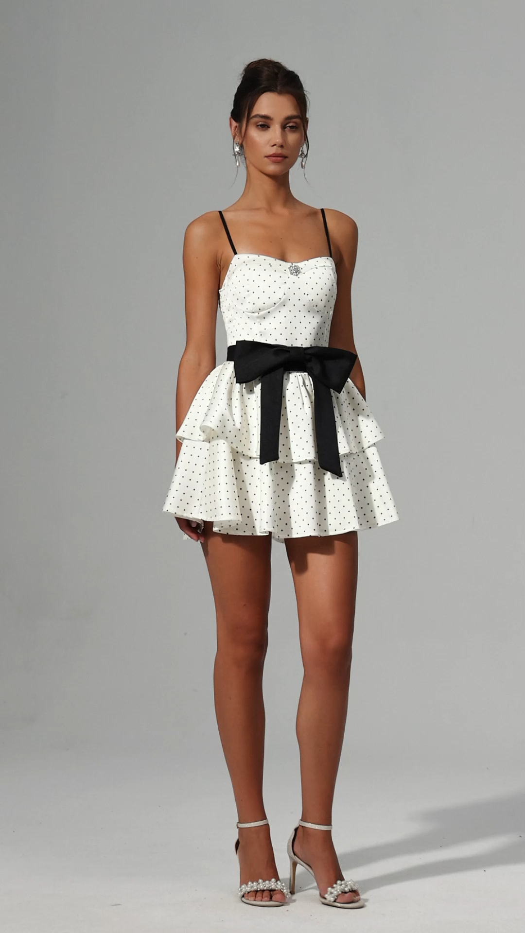 Traci Halter Bowknot Diamond Dot Printed Mini Dress