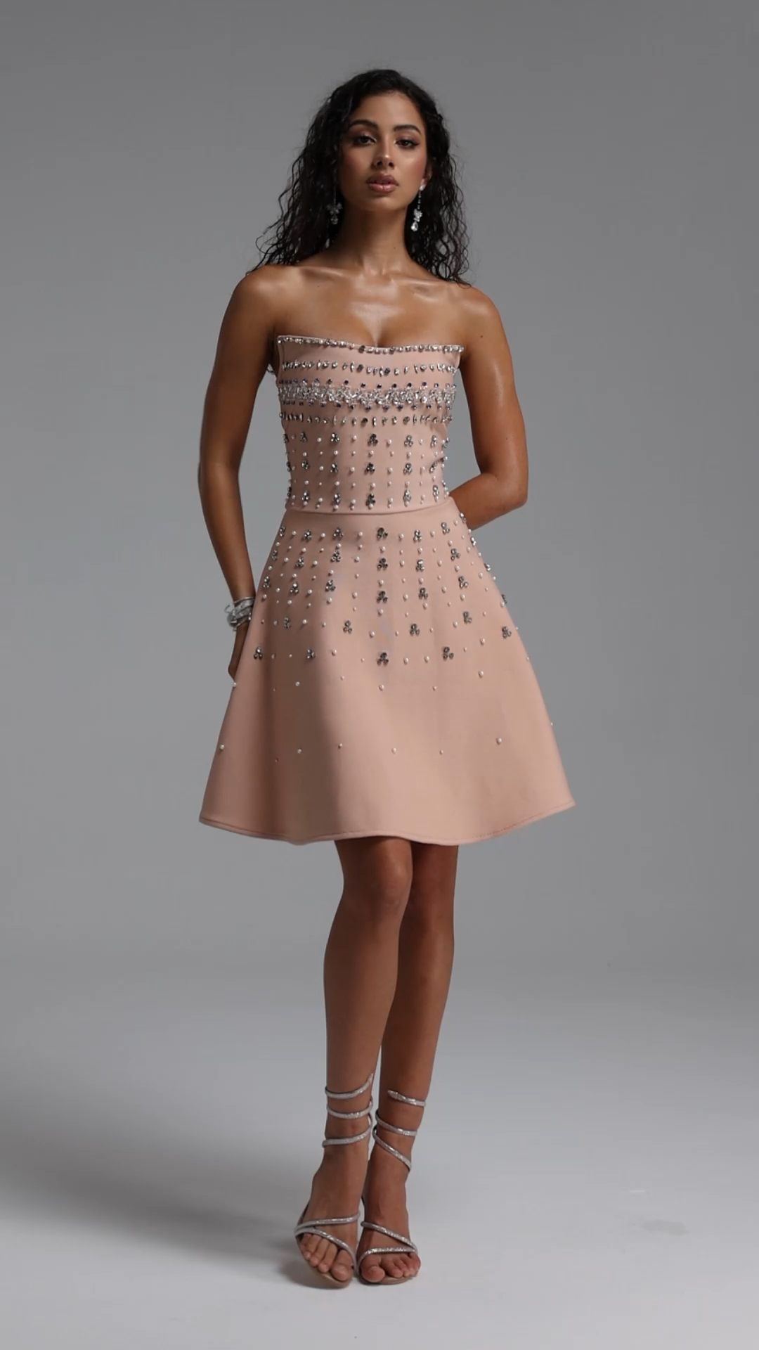 Kalic Strapless Diamond Bandage Pink Mini Dress