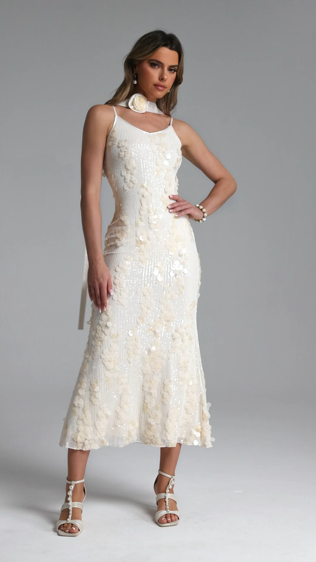 Farera Chic Contour Sleeveless Sequin Maxi Dress