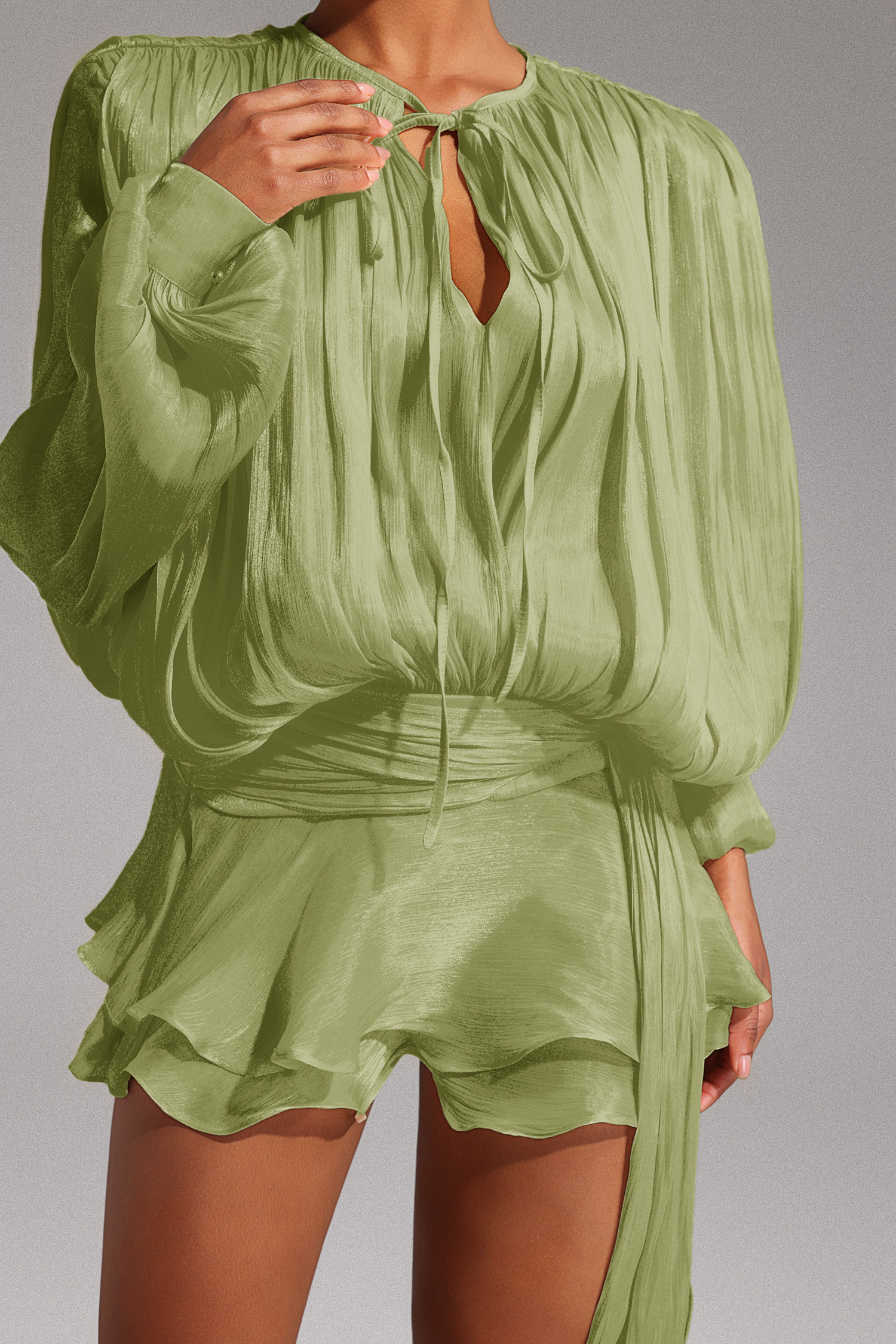 Dekia Long Sleeves Hollow Out Flounce Mini Dress