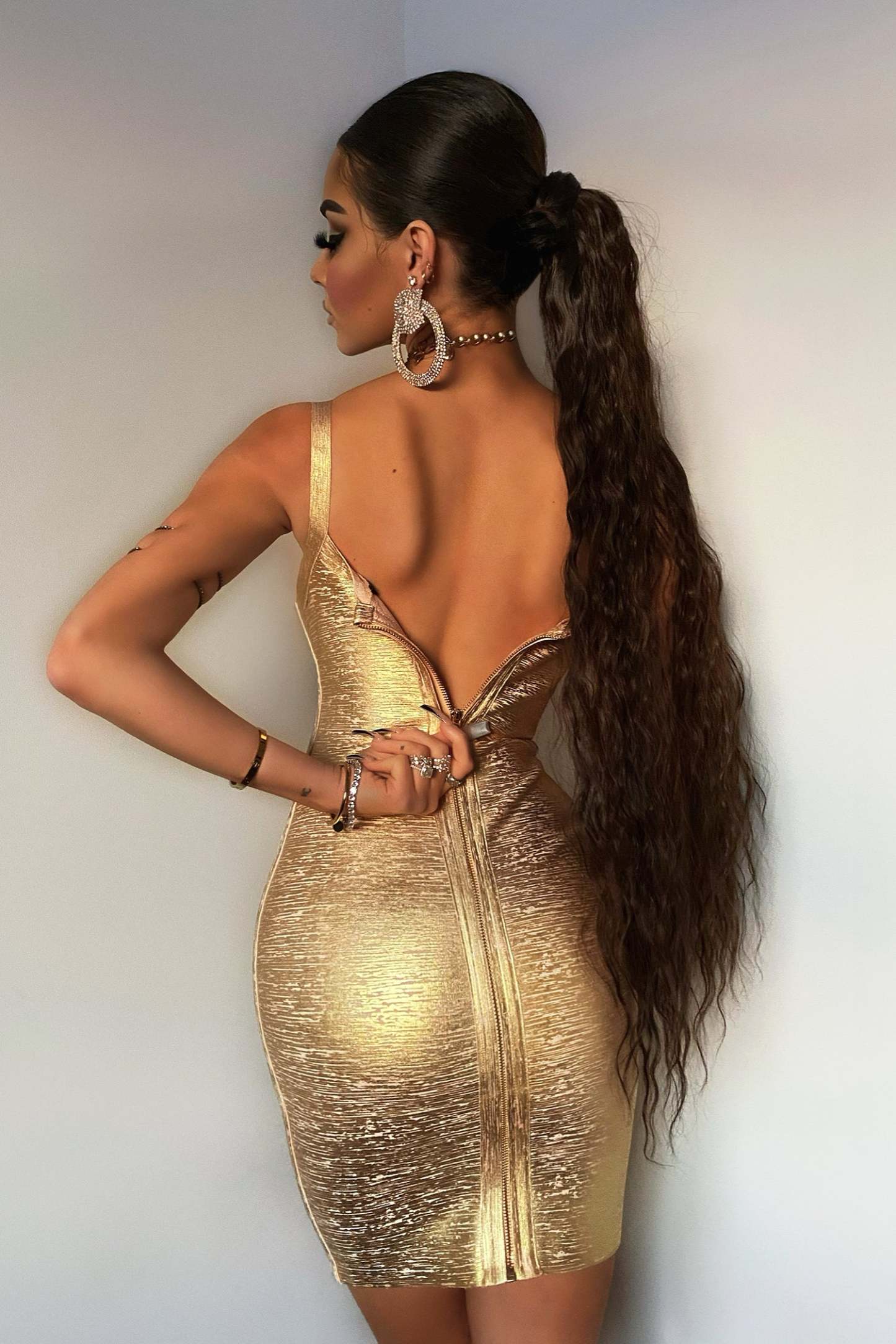 Metallic Gold Bandage Mini Cocktail Dress