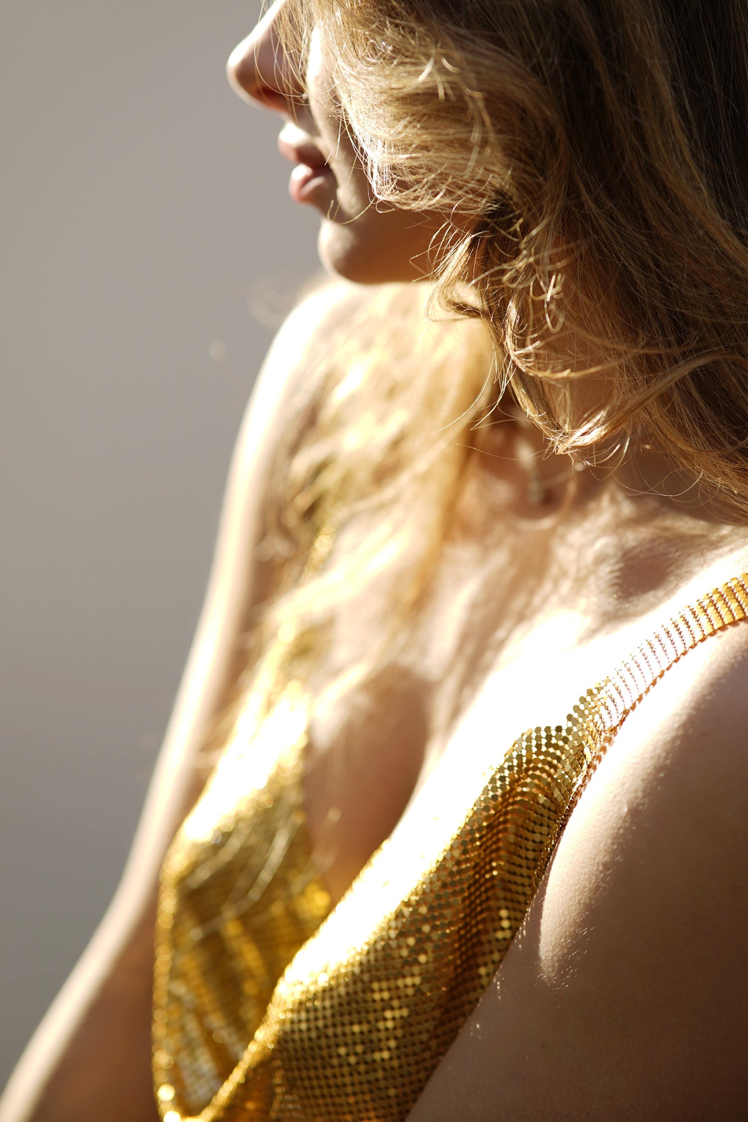 Gold Metallic Mesh Party Dress