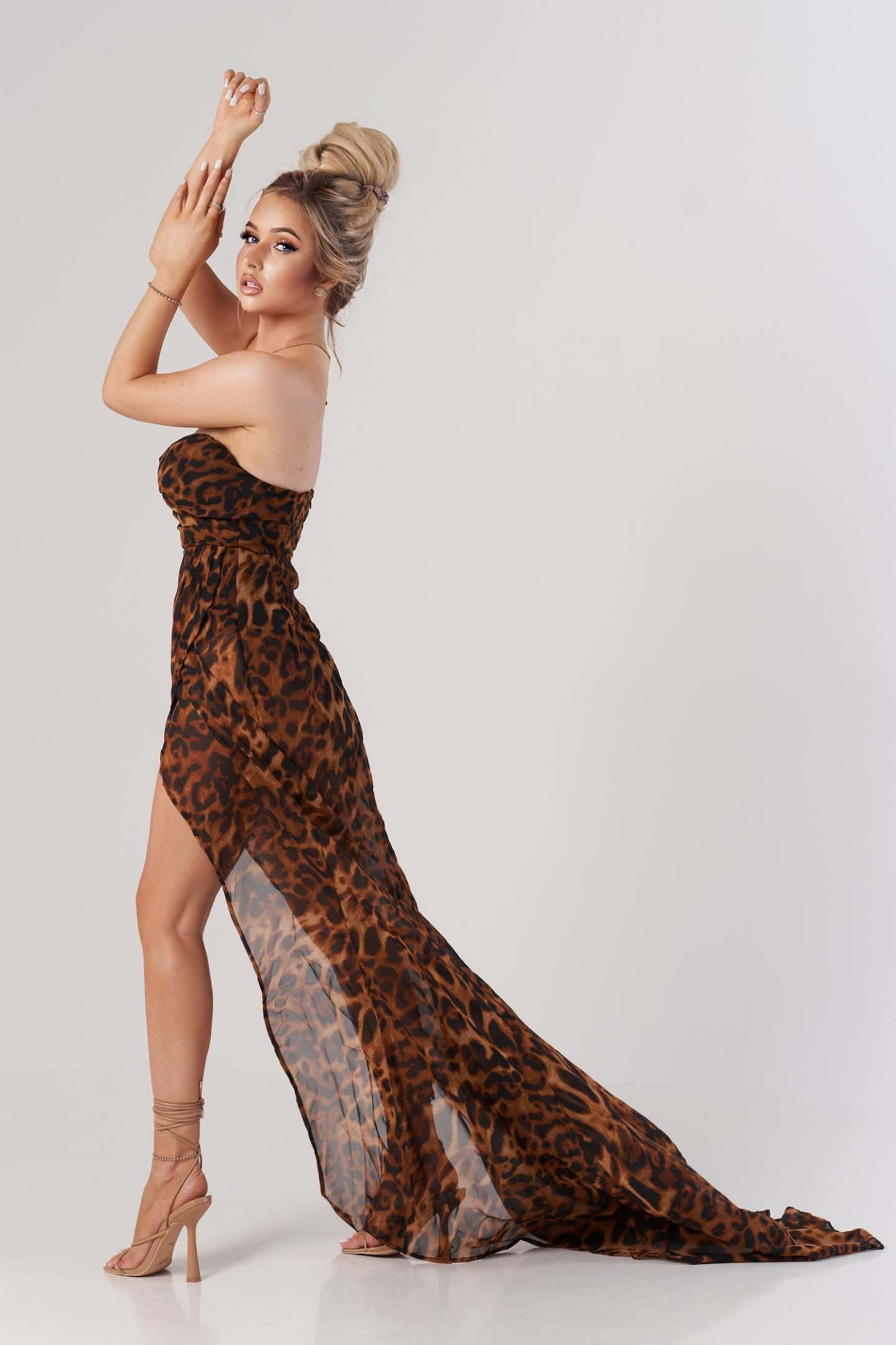 Leopard High Slit Mesh Maxi Dress
