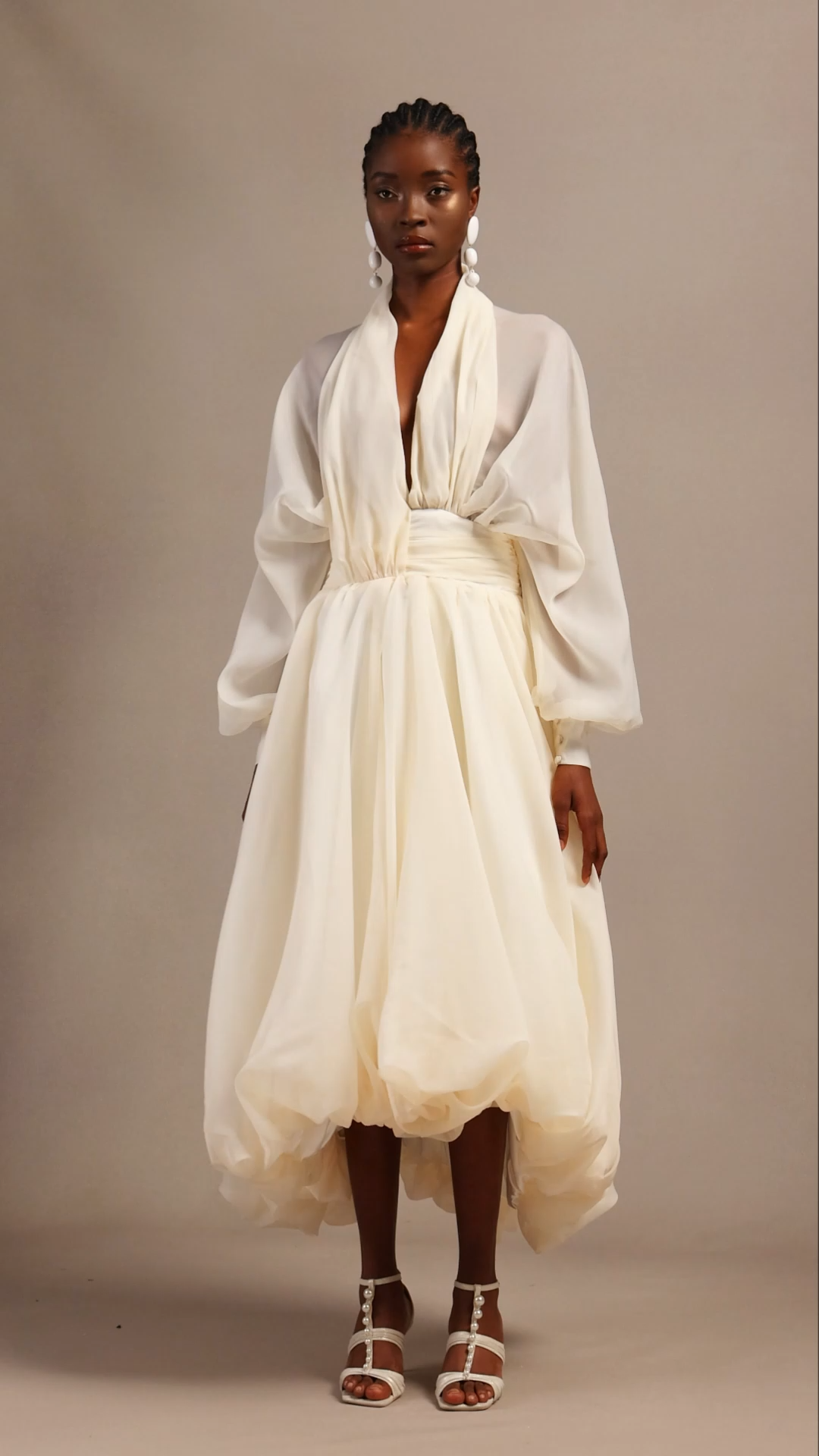 Diann Resort Flowy Long Sleeve Organza Maxi Dress