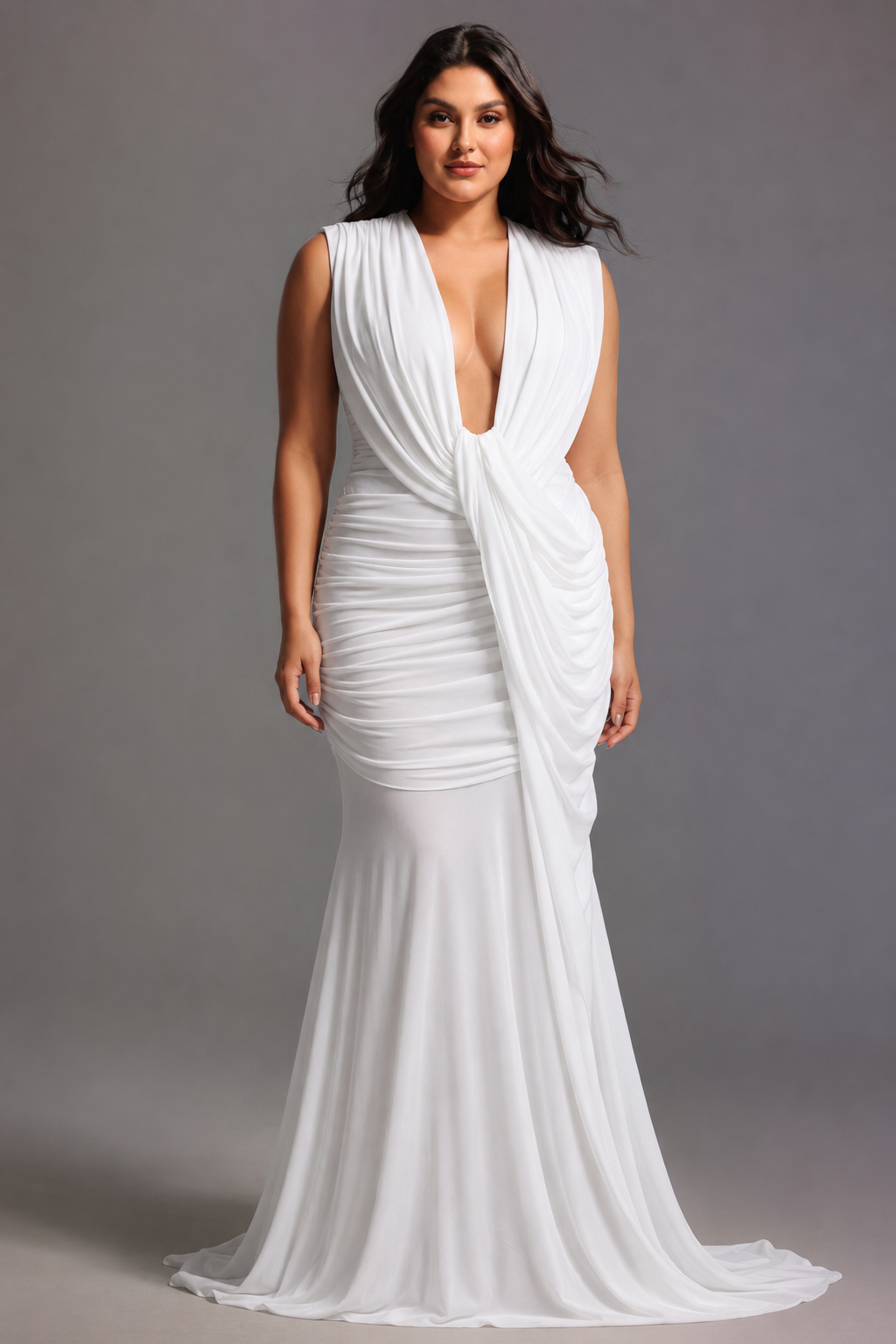 Glenda Chic Contour Ruched Drape Knit Maxi Dress