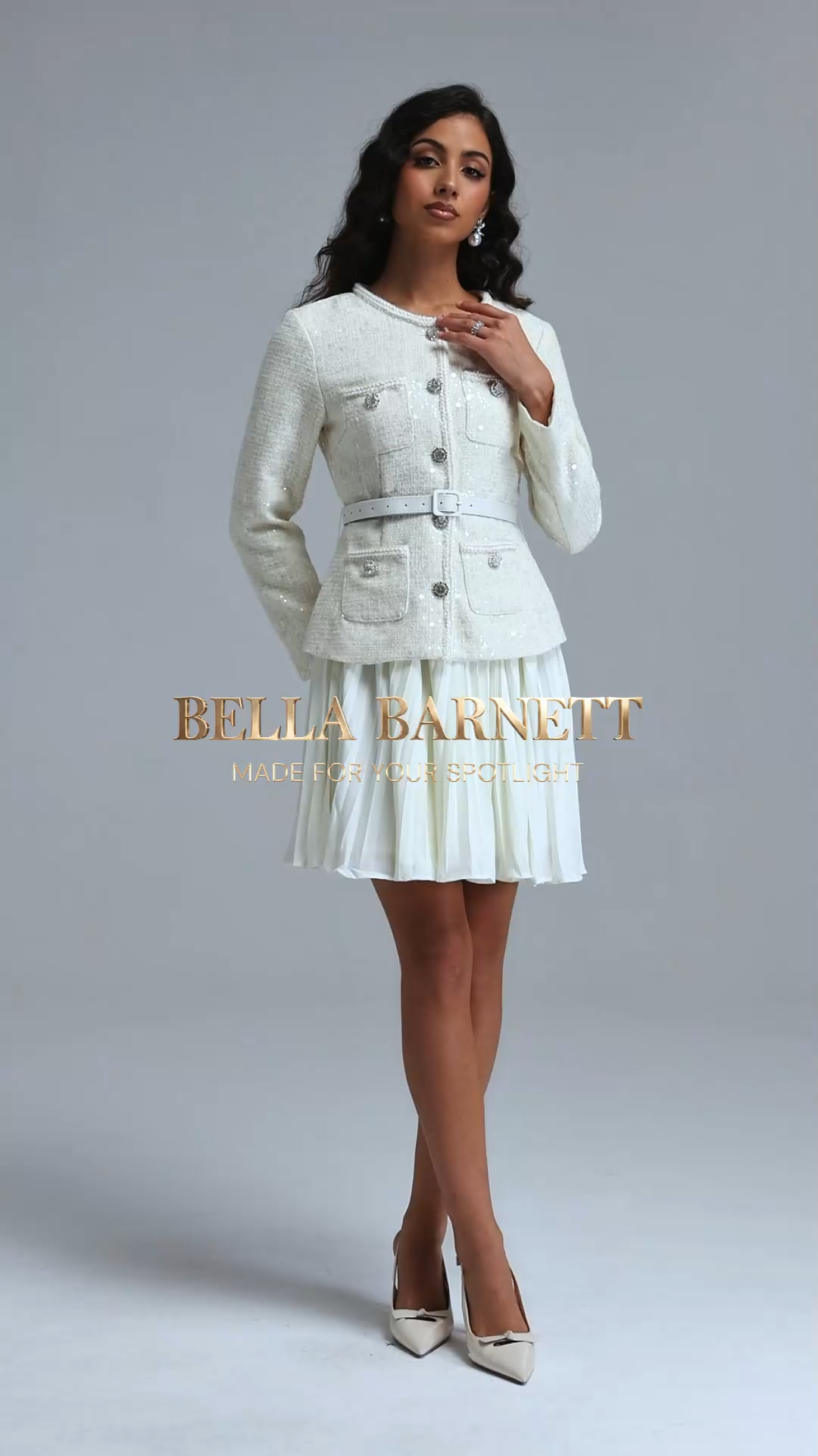 Sefa Chic Tailored Round Neck Long Sleeve Mini Dress