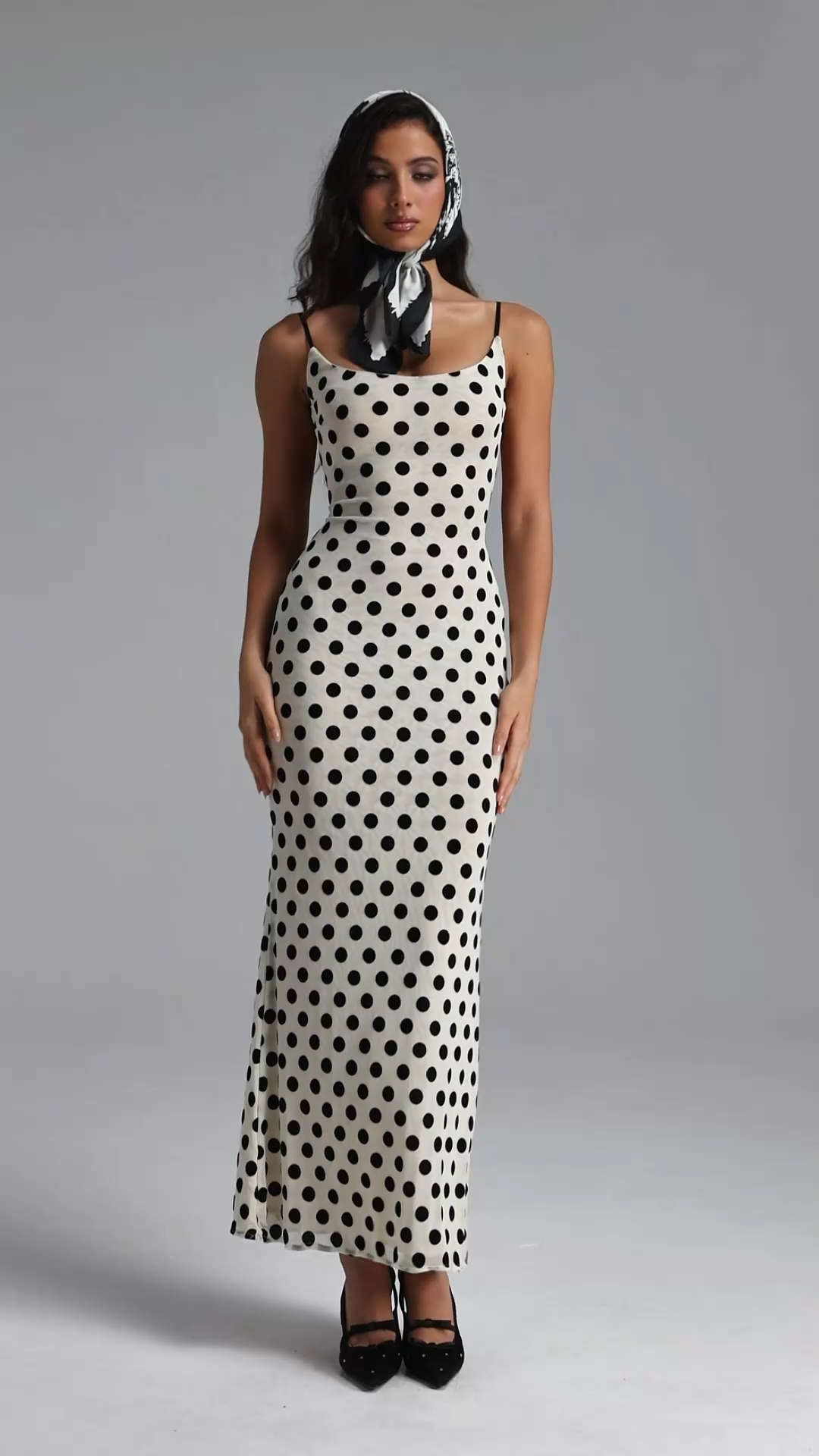 Margue Resort Contour Sleeveless Polka Dot Mesh Maxi Dress