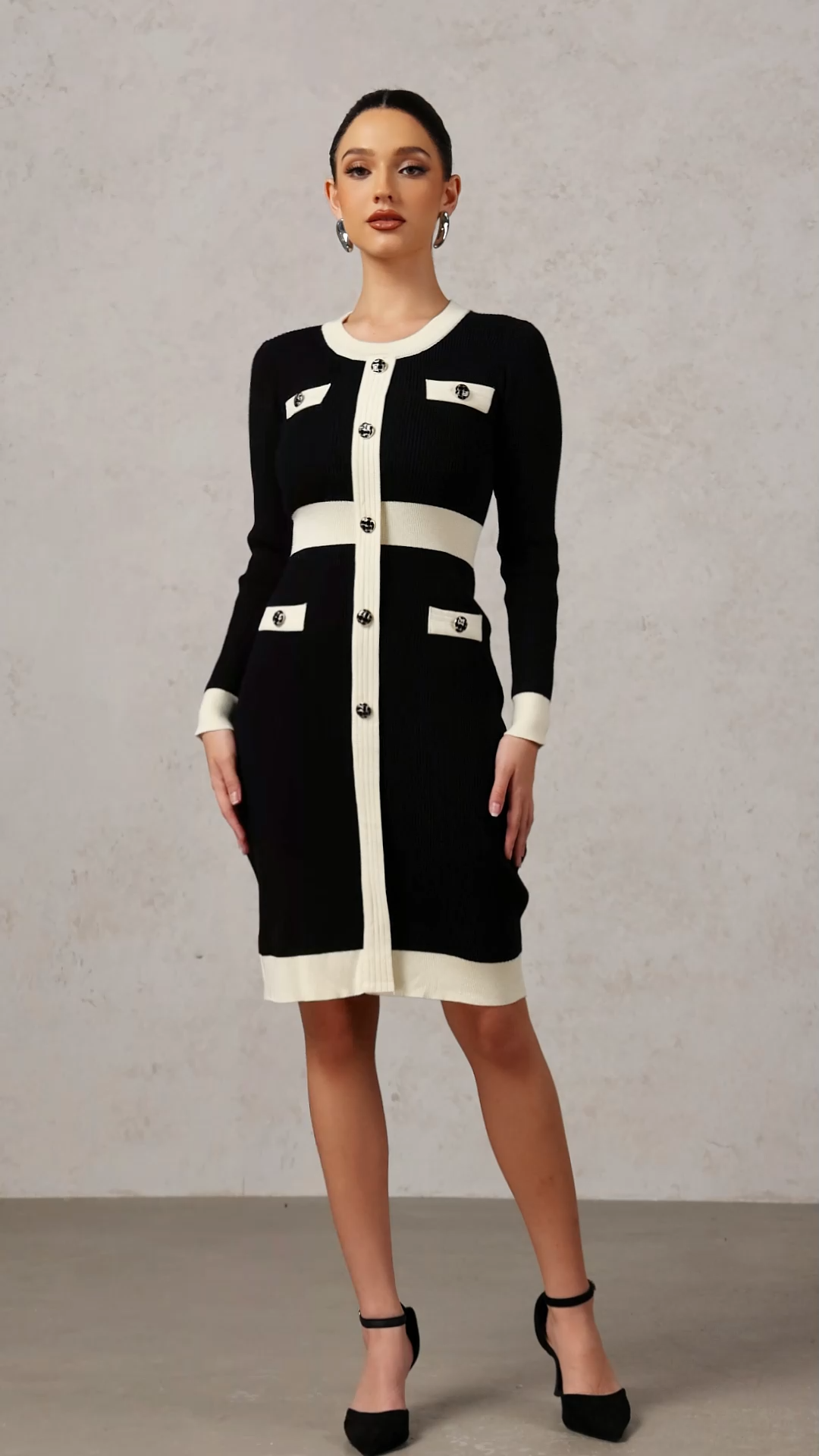 Fero Round Neck Long Sleeves Midi Dress