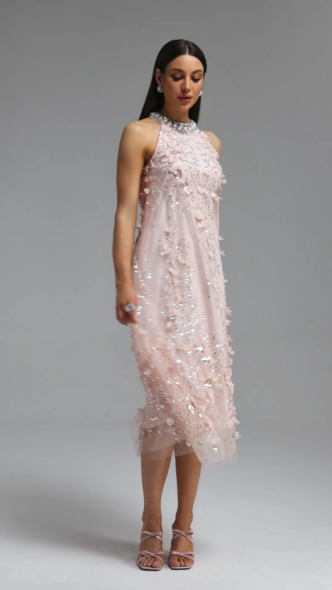 Maura Exquisite Youthful Sleeveless Floral Sequin Embroidery Tulle Maxi Dress