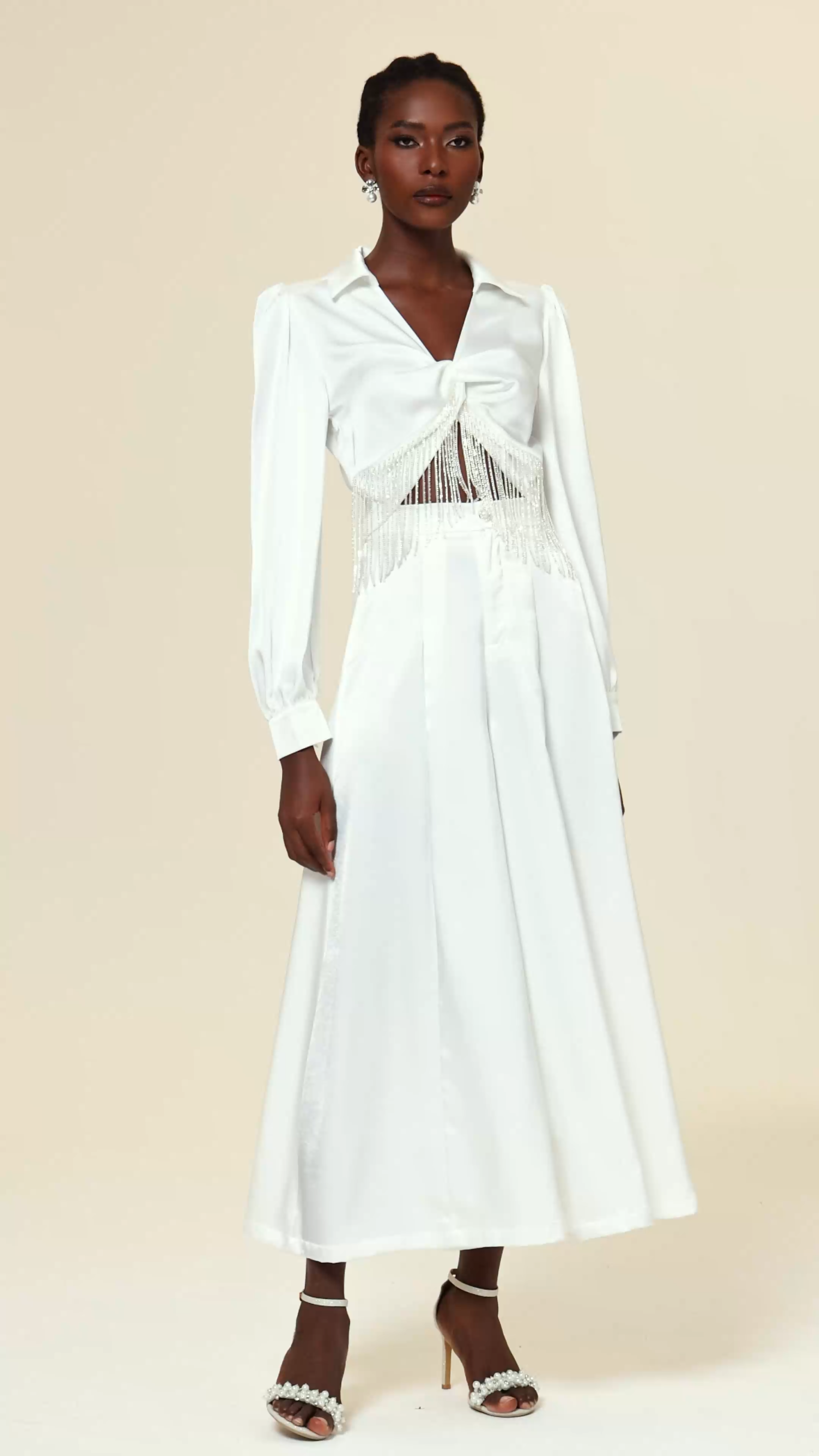 Naomi Lapel Long Sleeves Tassels Top And Pants Two-Piece Set