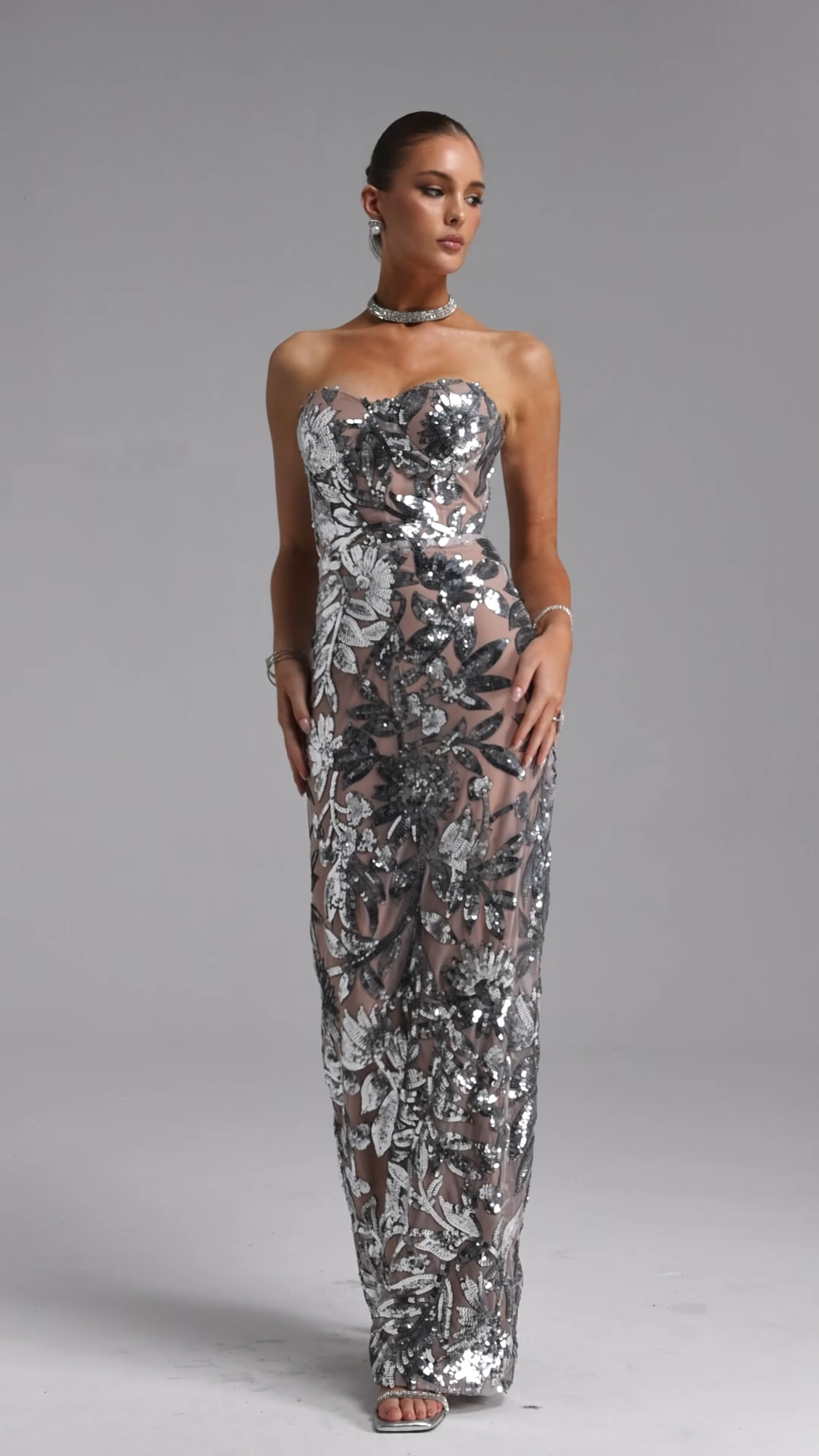 Rachel Chic Contour Strapless Sequin Maxi Dress