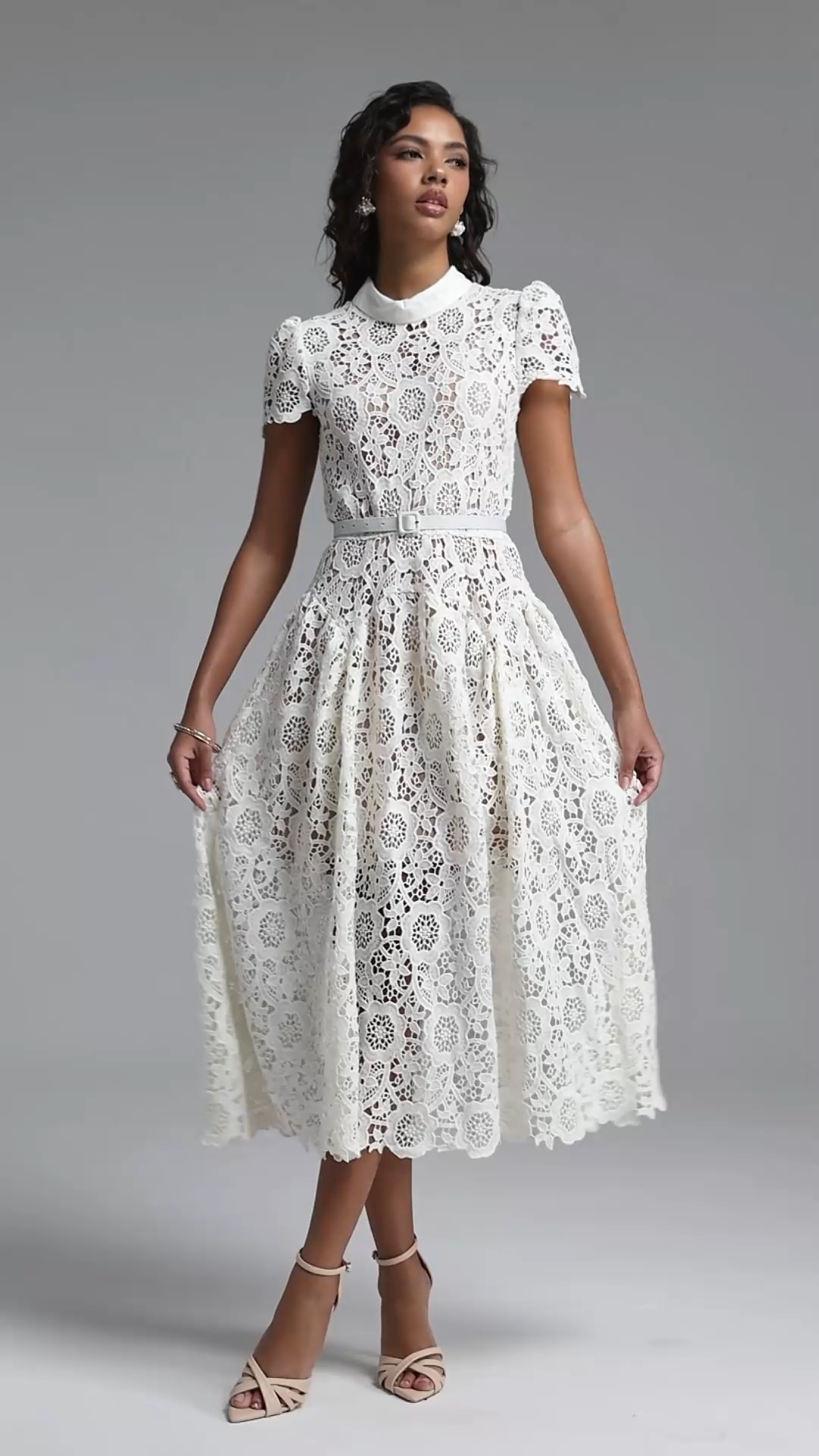 Flava Classic Tailored Short Sleeve Floral Lace Maxi Dress