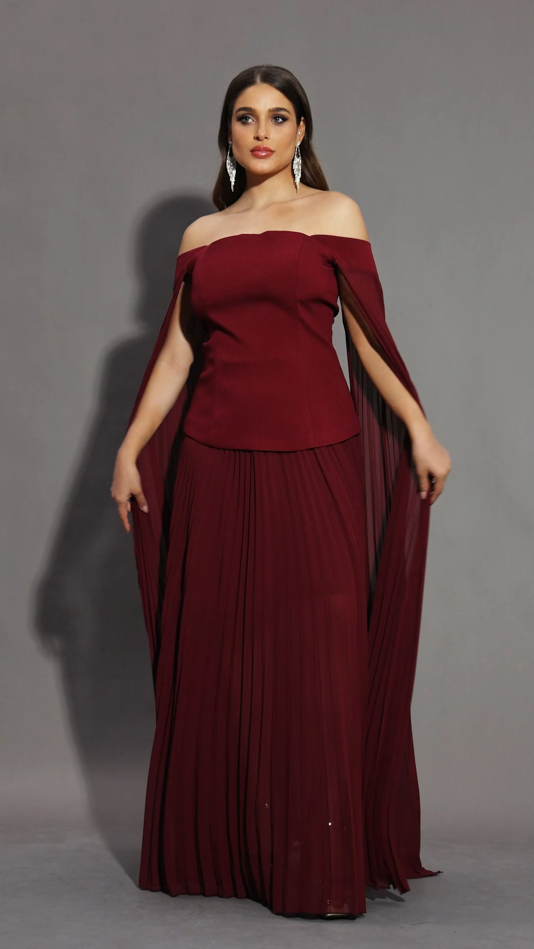 Solvia Off The Shoulder Long Sleeves Ruched Maxi Dress