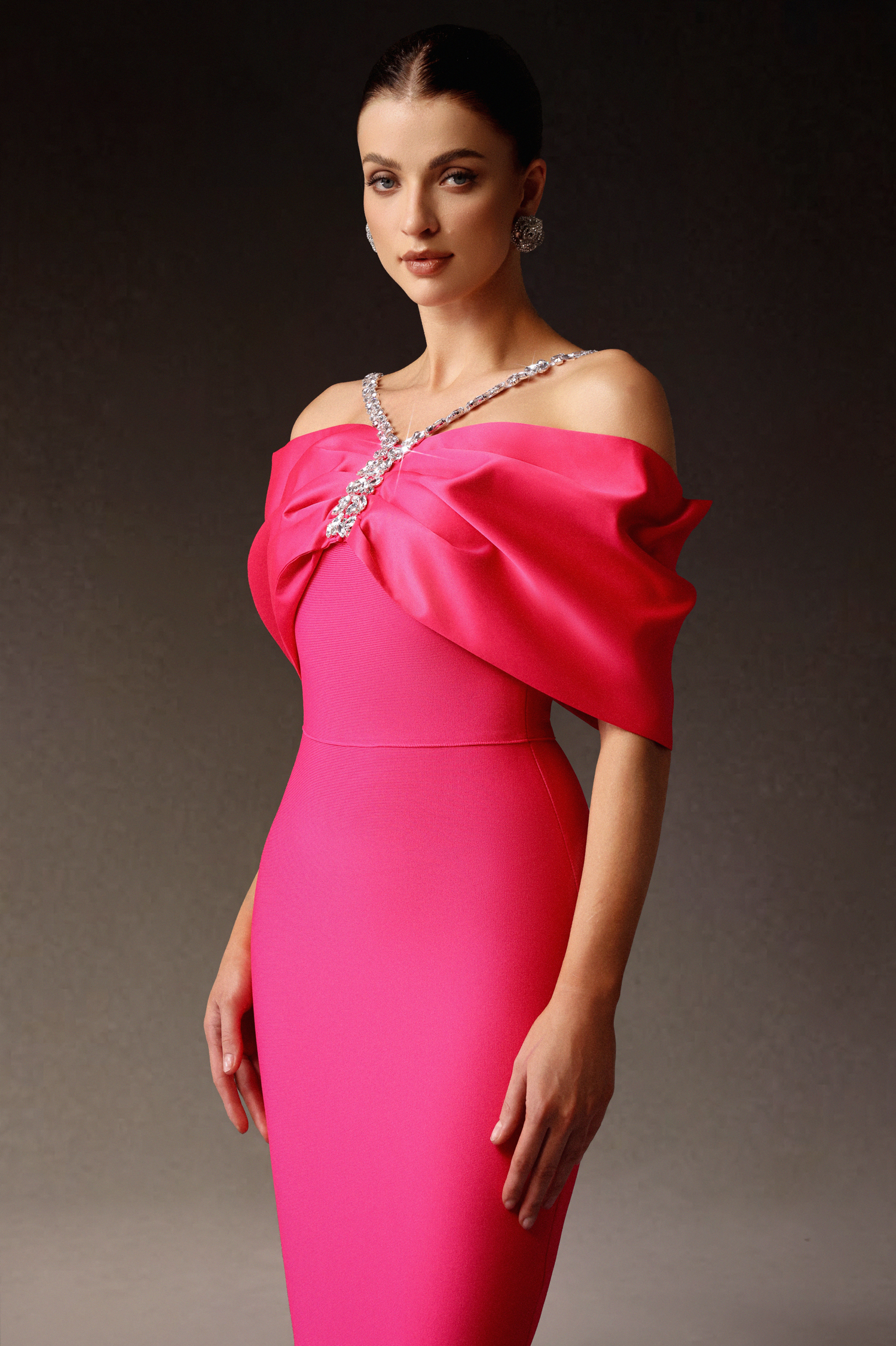 Ginny Off-The-Shoulder Diamond Bandage Maxi Dress