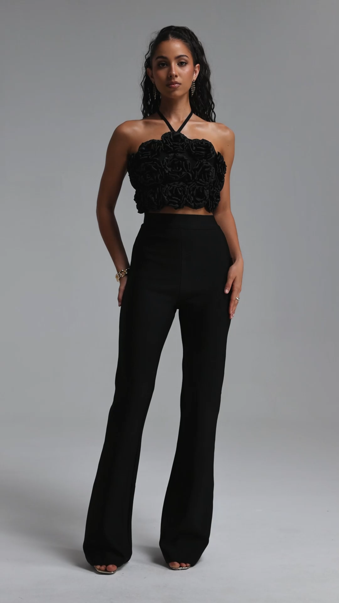 Ferean Stylish Halter Floral Mini Top And Slim Bandage Pants Two Piece Set