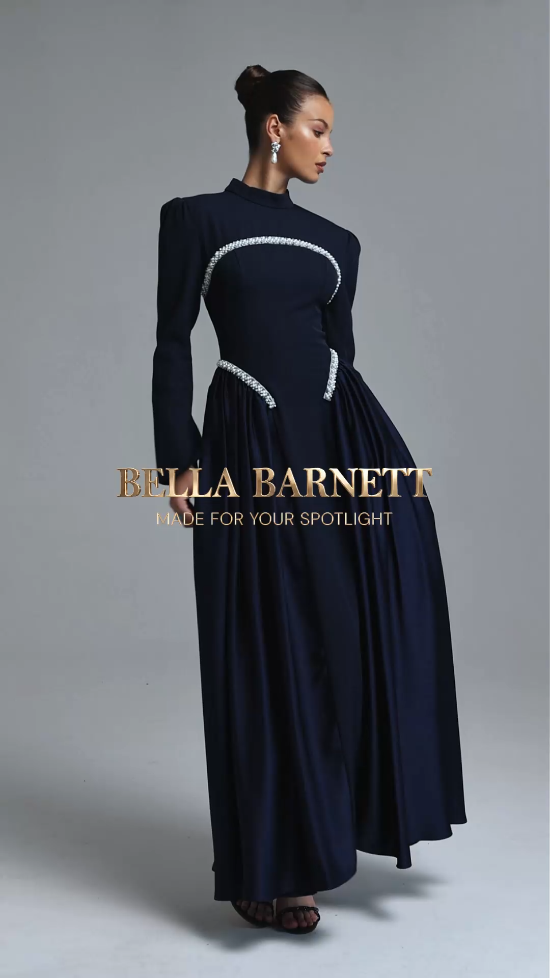 Oana Classic Contour Long Sleeve Pearl Ruched Maxi Dress