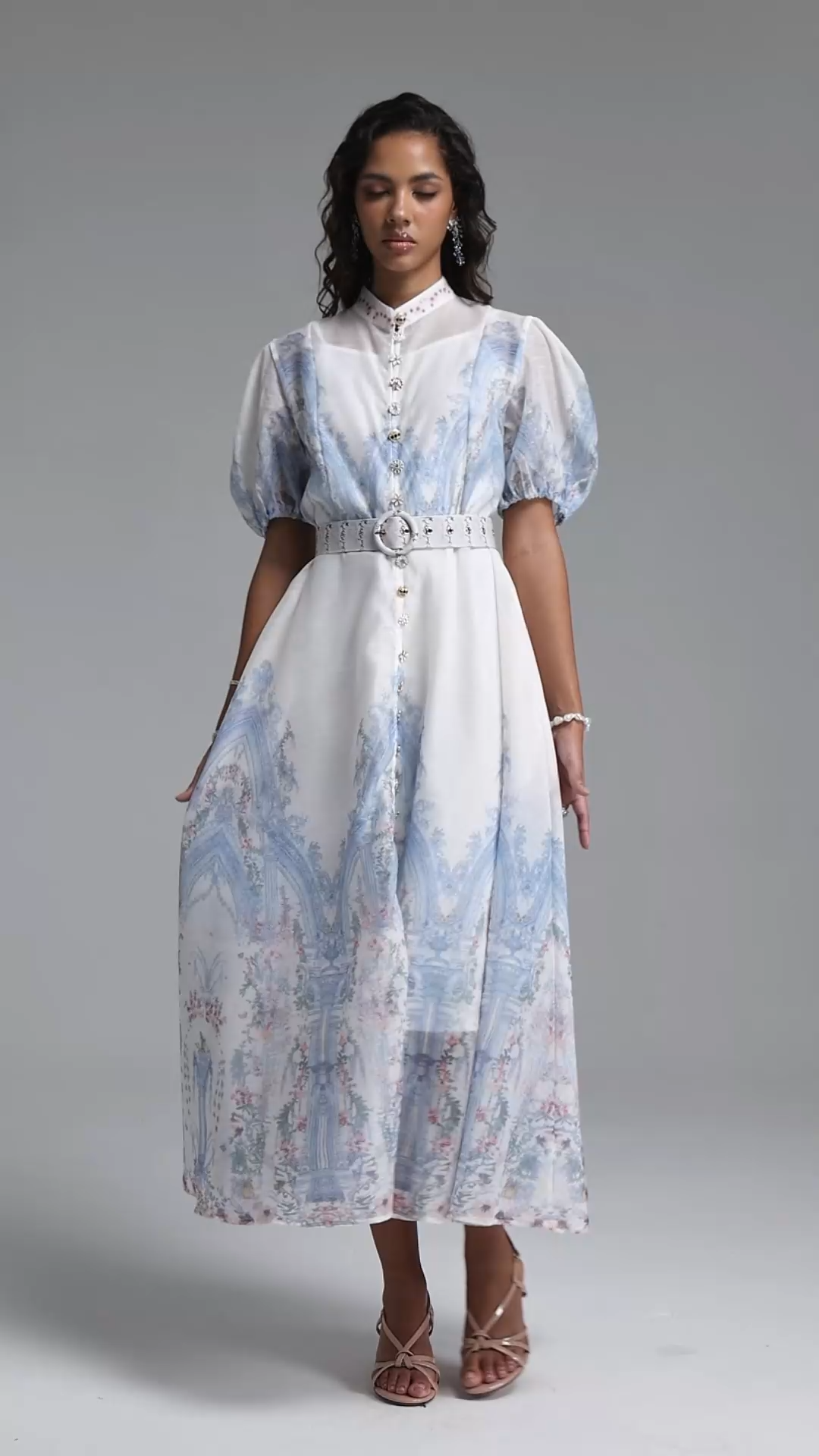 Xezey Resort Flowy Puff Sleeve Floral Print Woven Maxi Dress