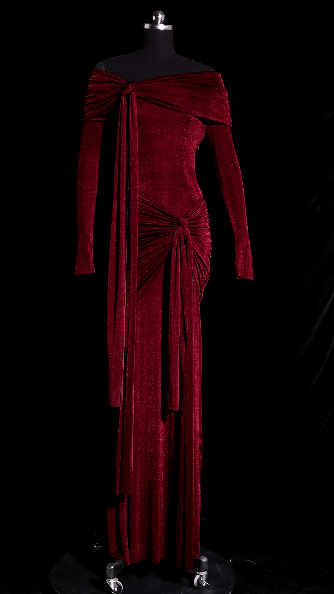 Jillian Off Shoulder Long Sleeve Ruched Red Maxi Dress