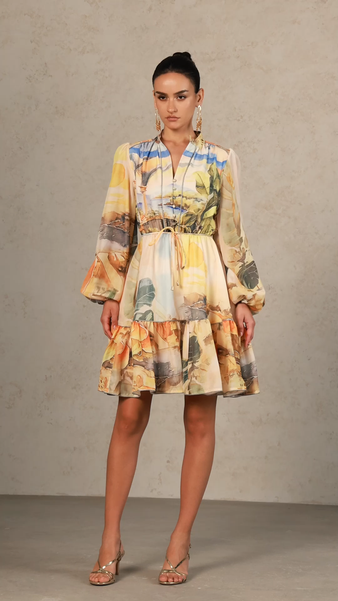 Dazie Puff Sleeves Floral Printed Mini Dress