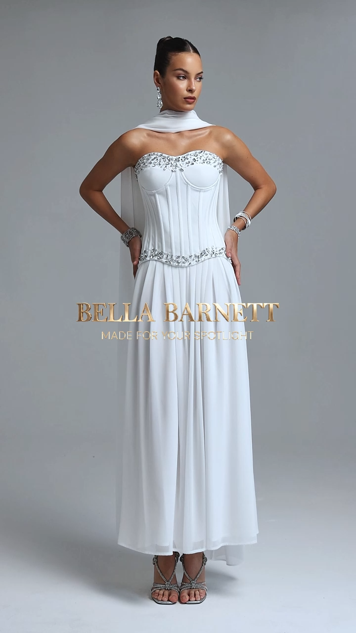 Nikki Elegant Flowy Sleeveless Rhinestone Ruched Bandage Top and Skirt Set