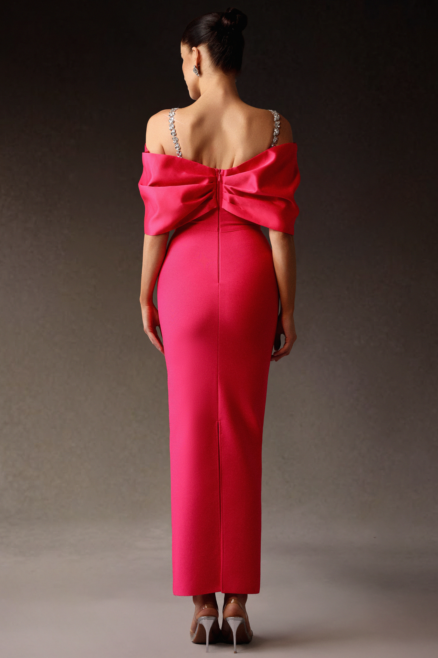 Ginny Off-The-Shoulder Diamond Bandage Maxi Dress
