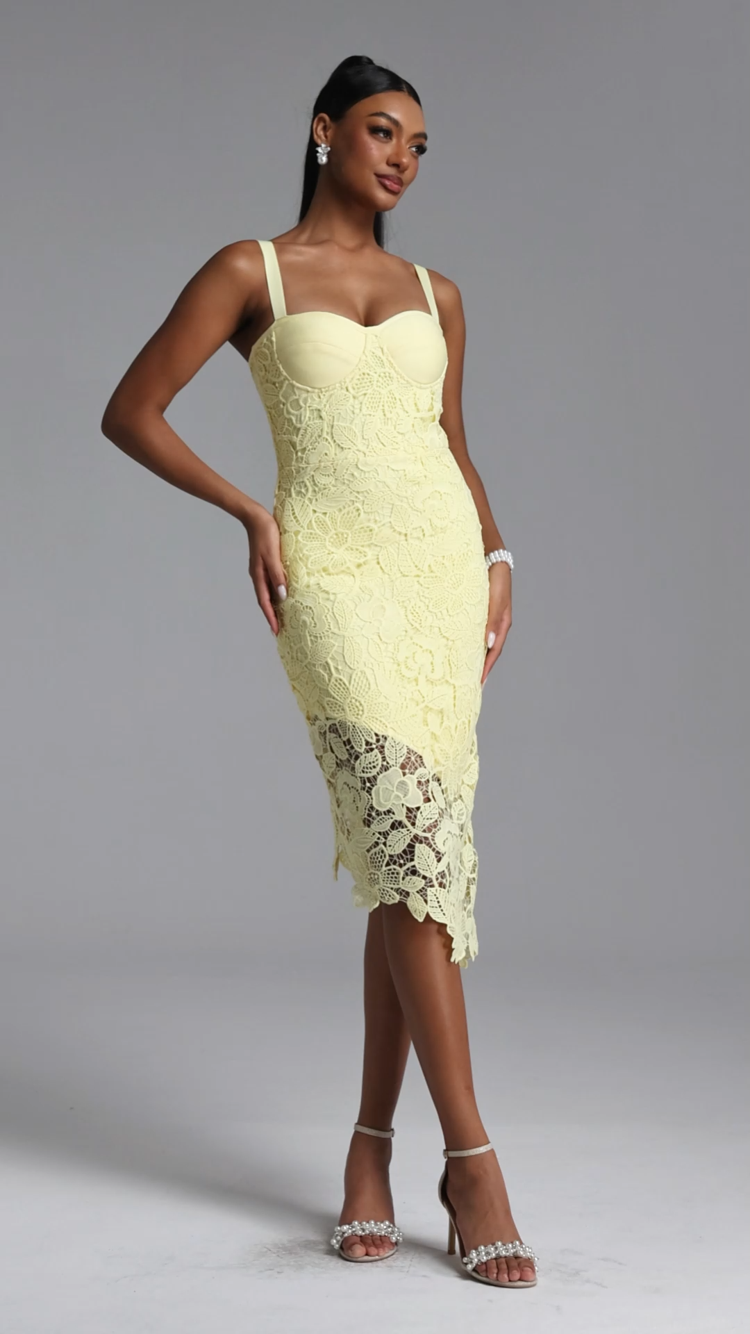 Hanava Chic Contour Lace Bandage Midi Dress
