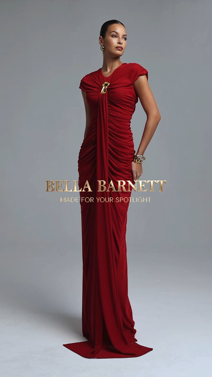 Hester Classic Sleeveless Sash Ruched Knit Maxi Dress