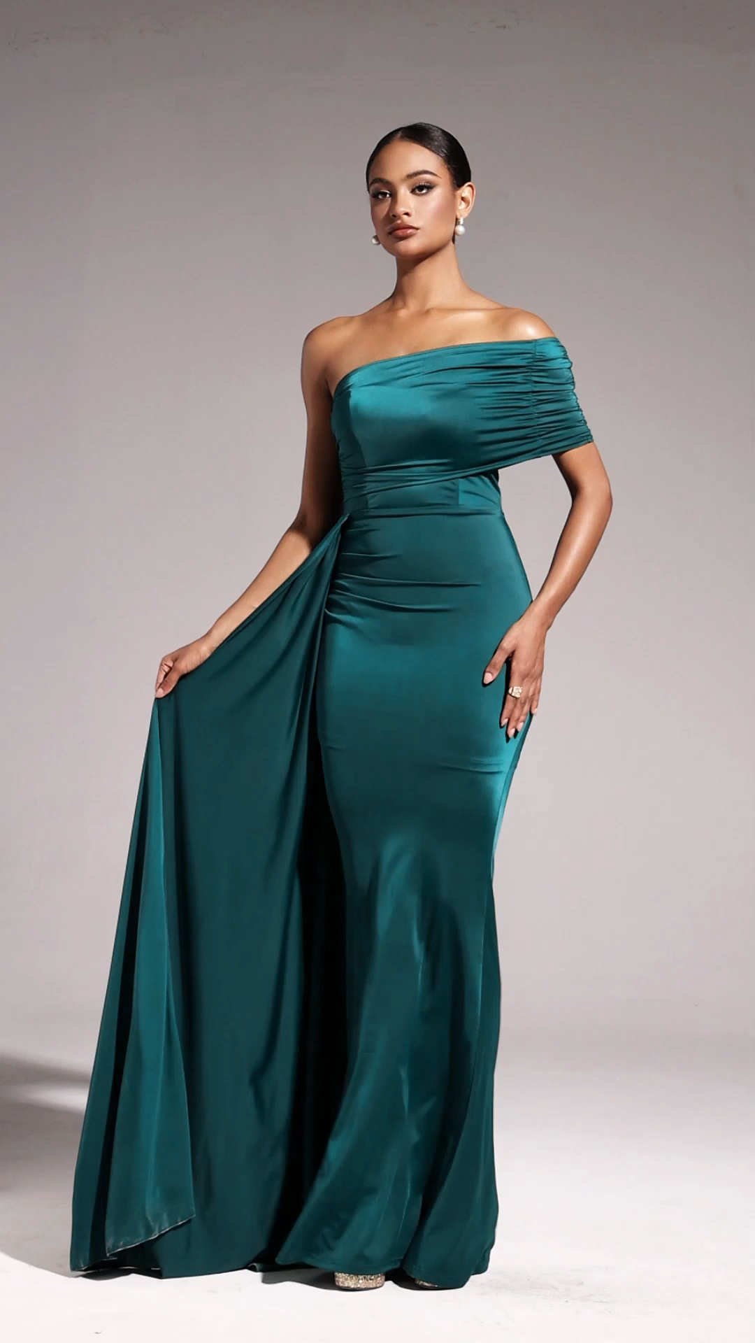 Ethel Sleeveless One Shoulder Fold Maxi Dress