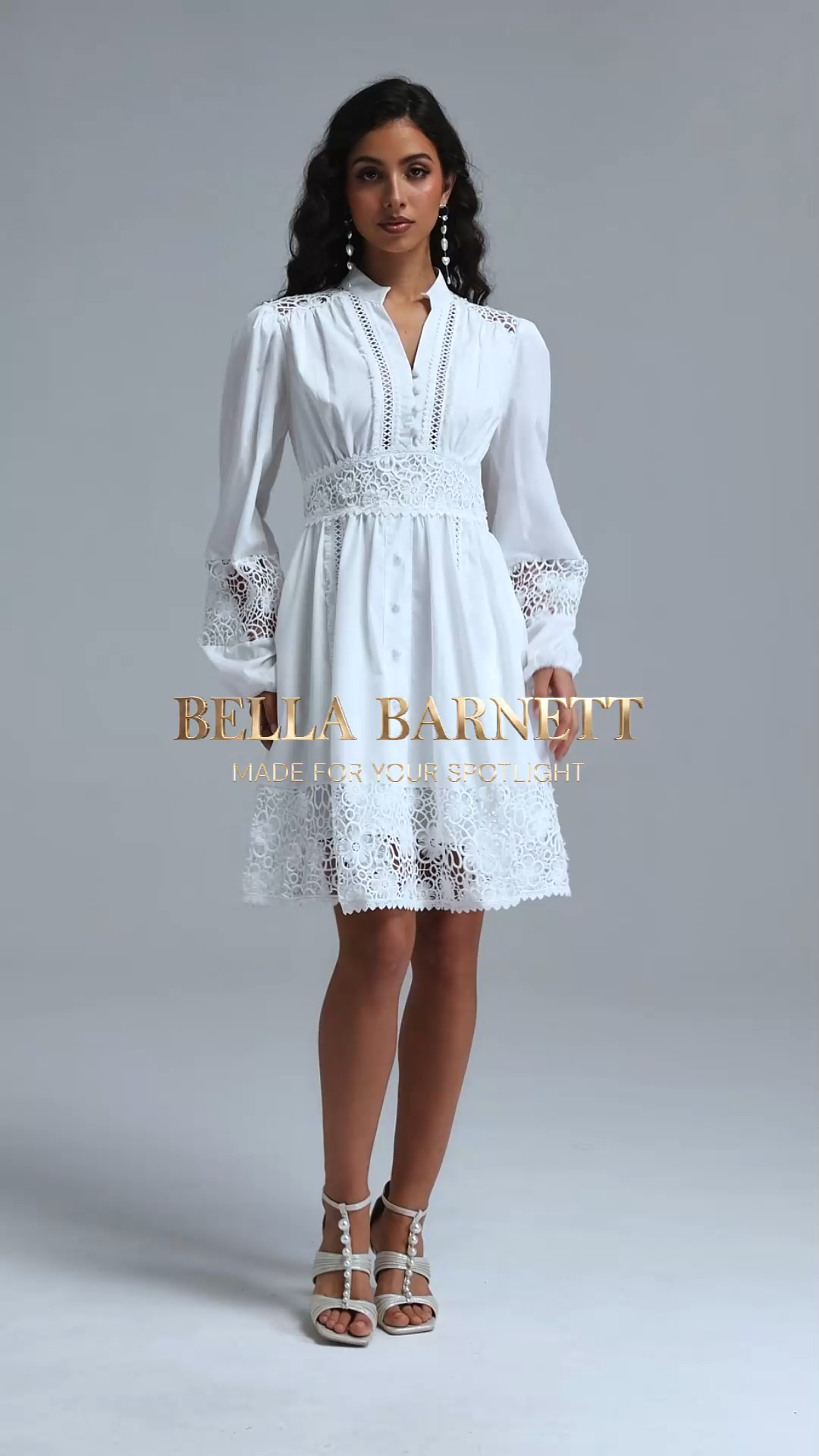 Yamaly Vintage Flowy Long Sleeve Floral Lace Trimmed Woven Mini Dress