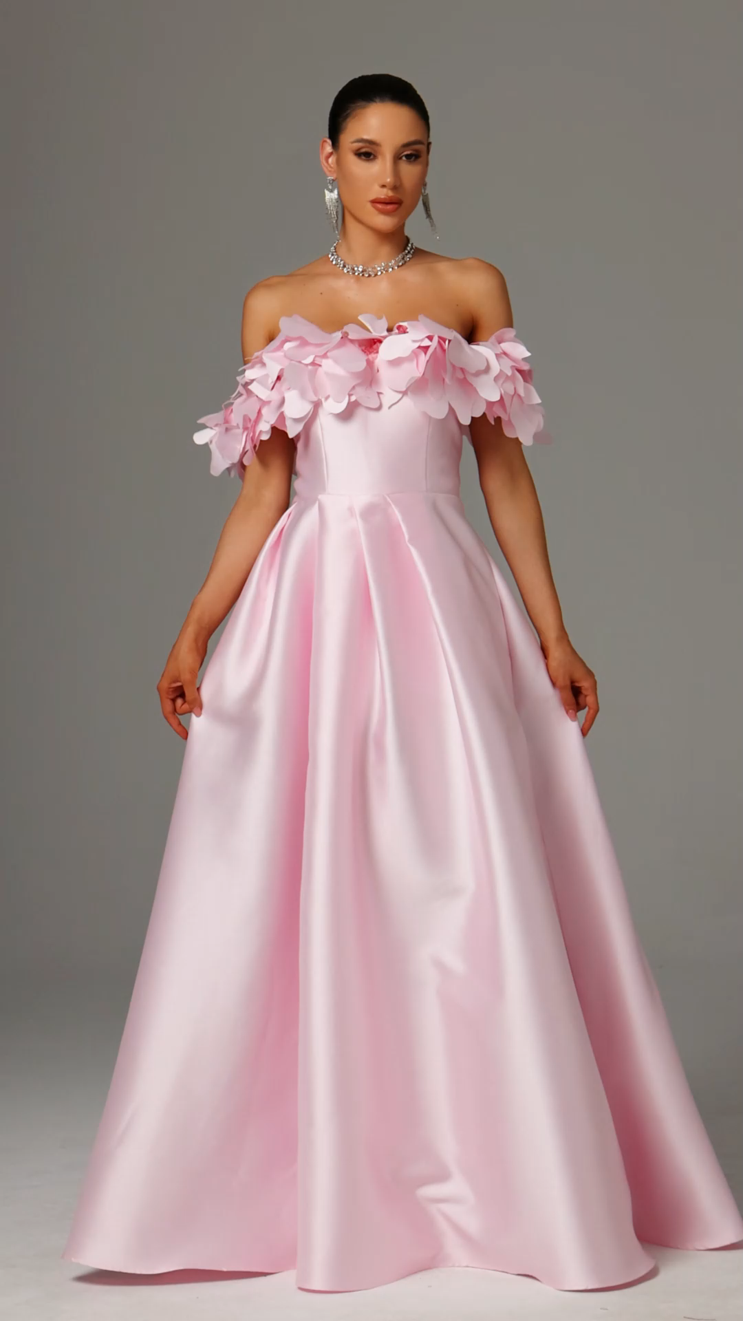 Fuffy Off-Shoulder Floral High Slit Maxi Dress