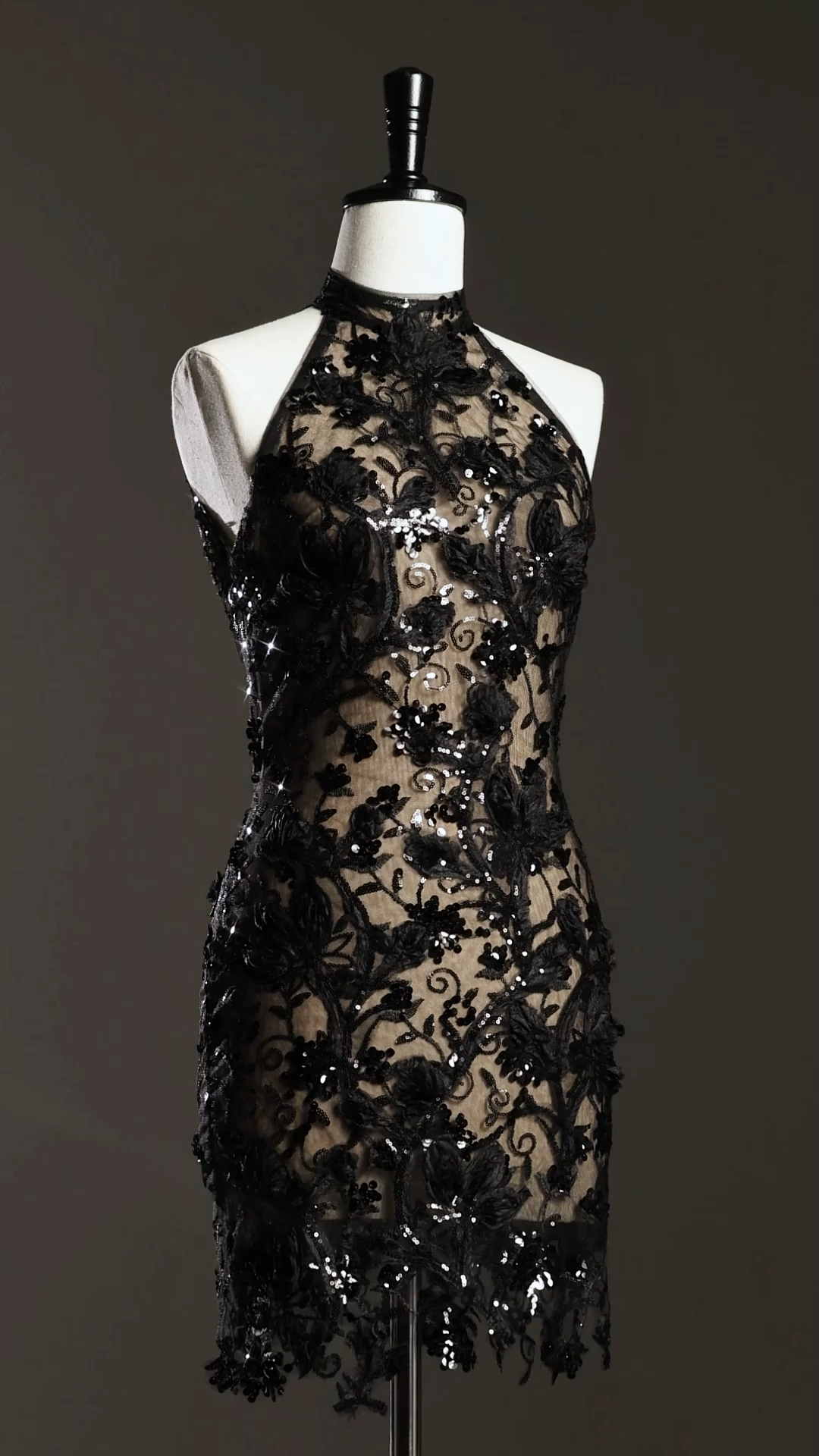 Kasey Sleeveless Halter Sequins Flower Mini Dress