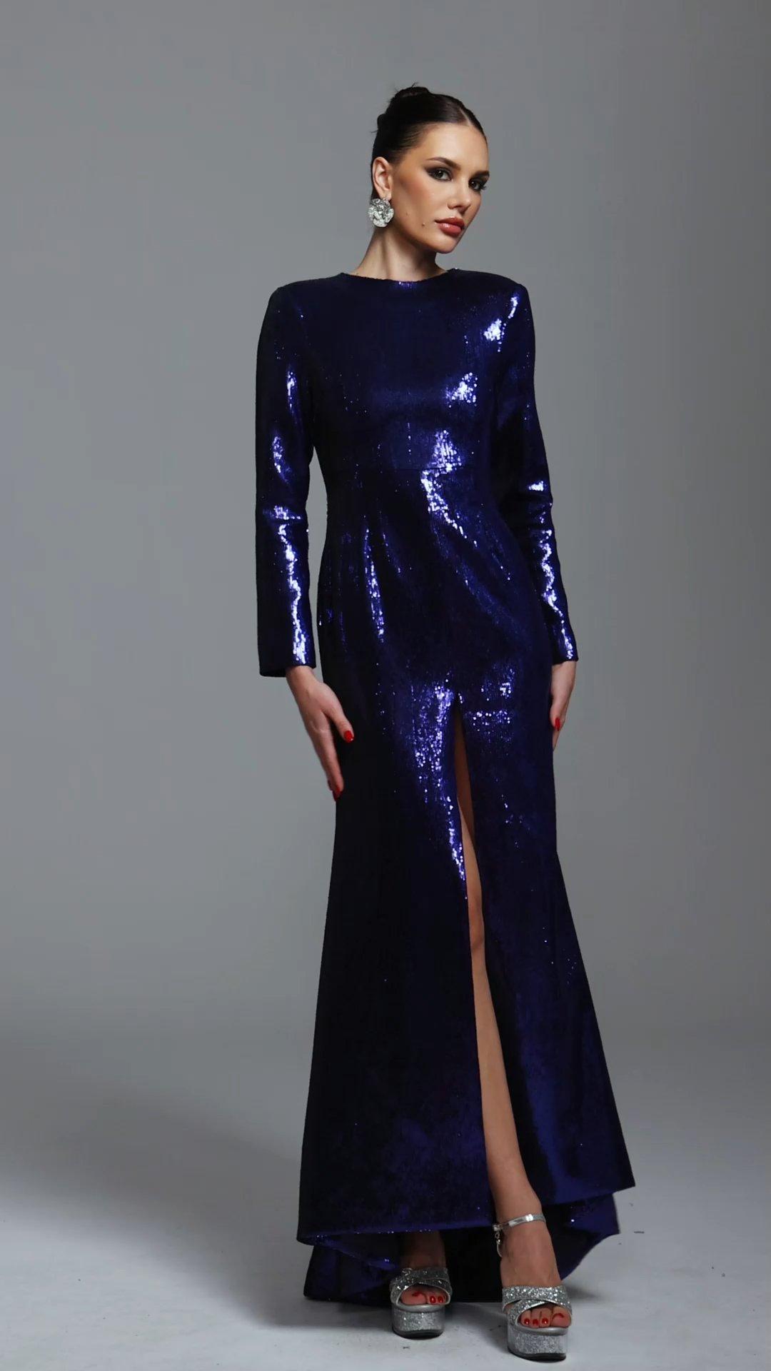 Felicia Glamorous Lustrous Long Sleeve Sequin Maxi Dress