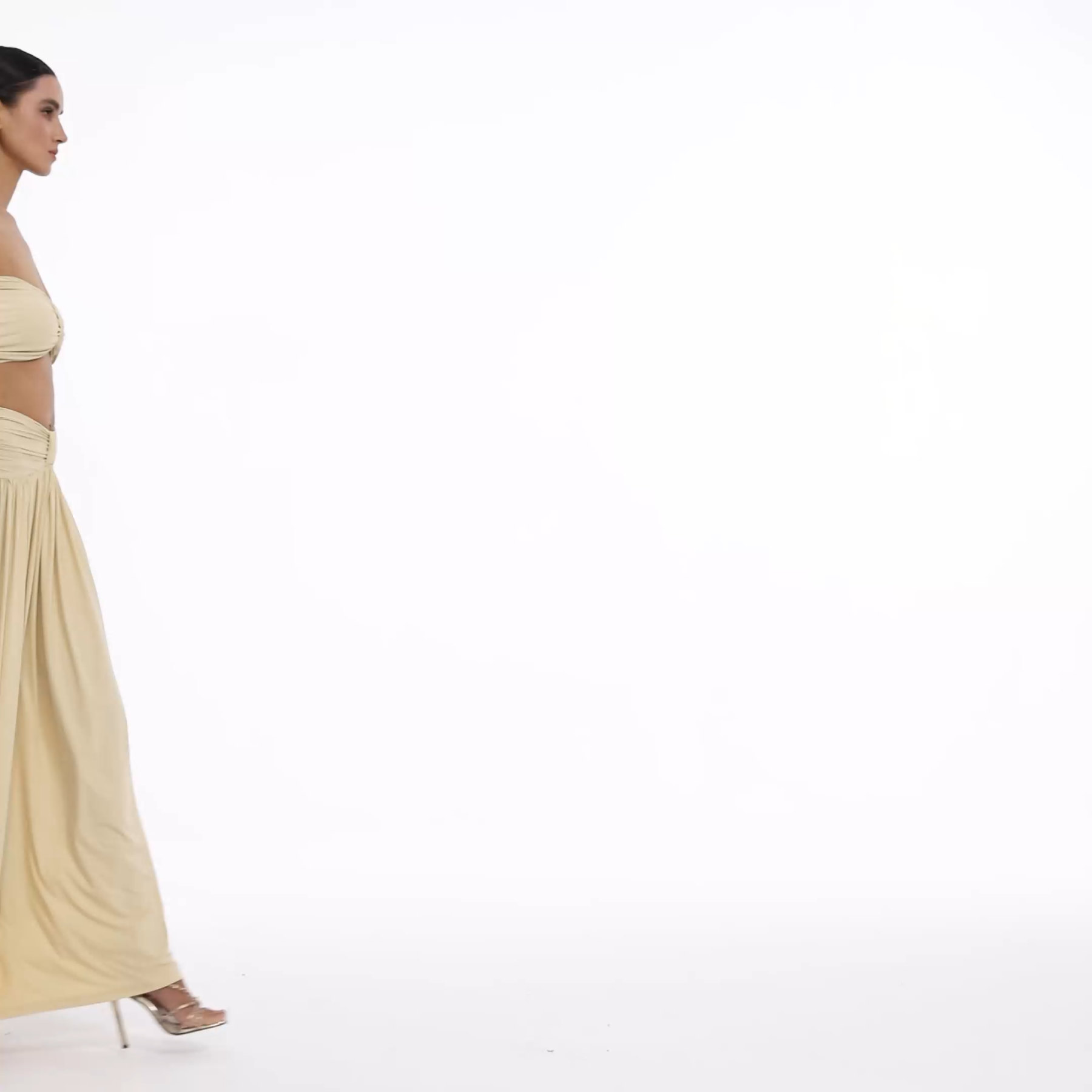 Hanava Chic Contour Off Shoulder Bow Ruched Knit Top and Skirt Set