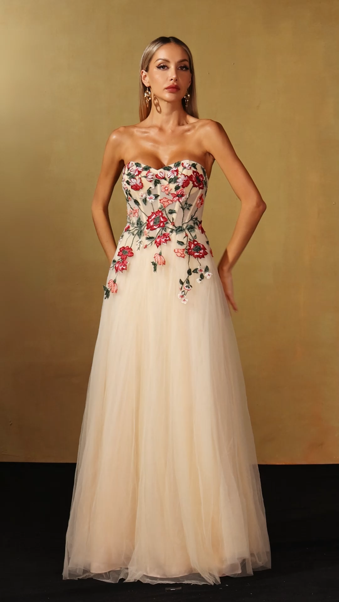 Opal Strapless Floral Embroidered Maxi Dress