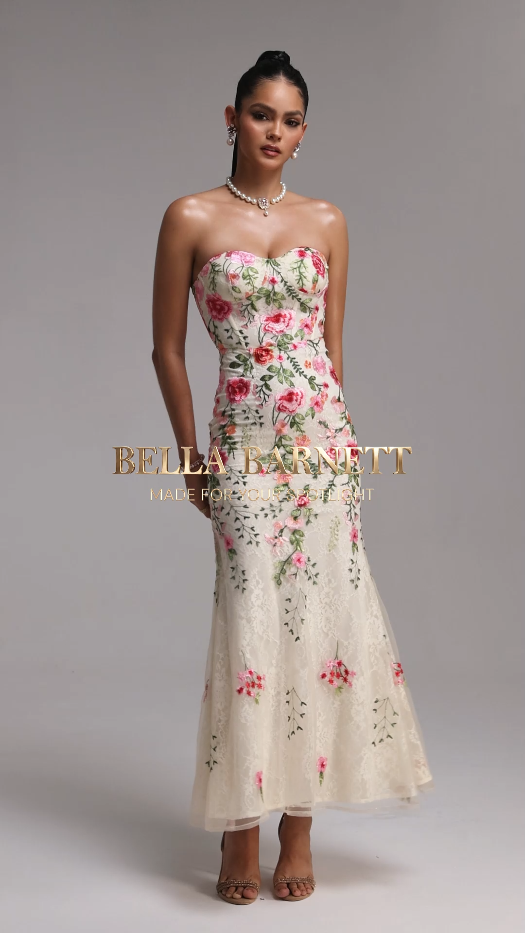 Harper Glamorous Strapless Floral Sequin Maxi Dress