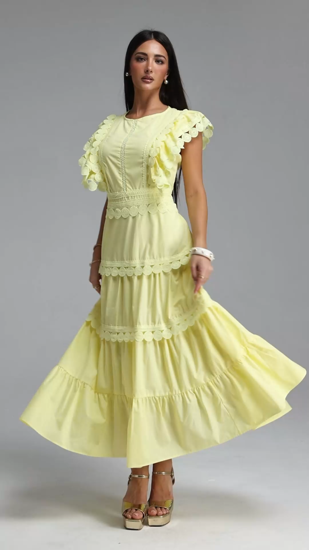 Susan Resort Sleeveless Flowy Ruffle Woven Maxi Dress
