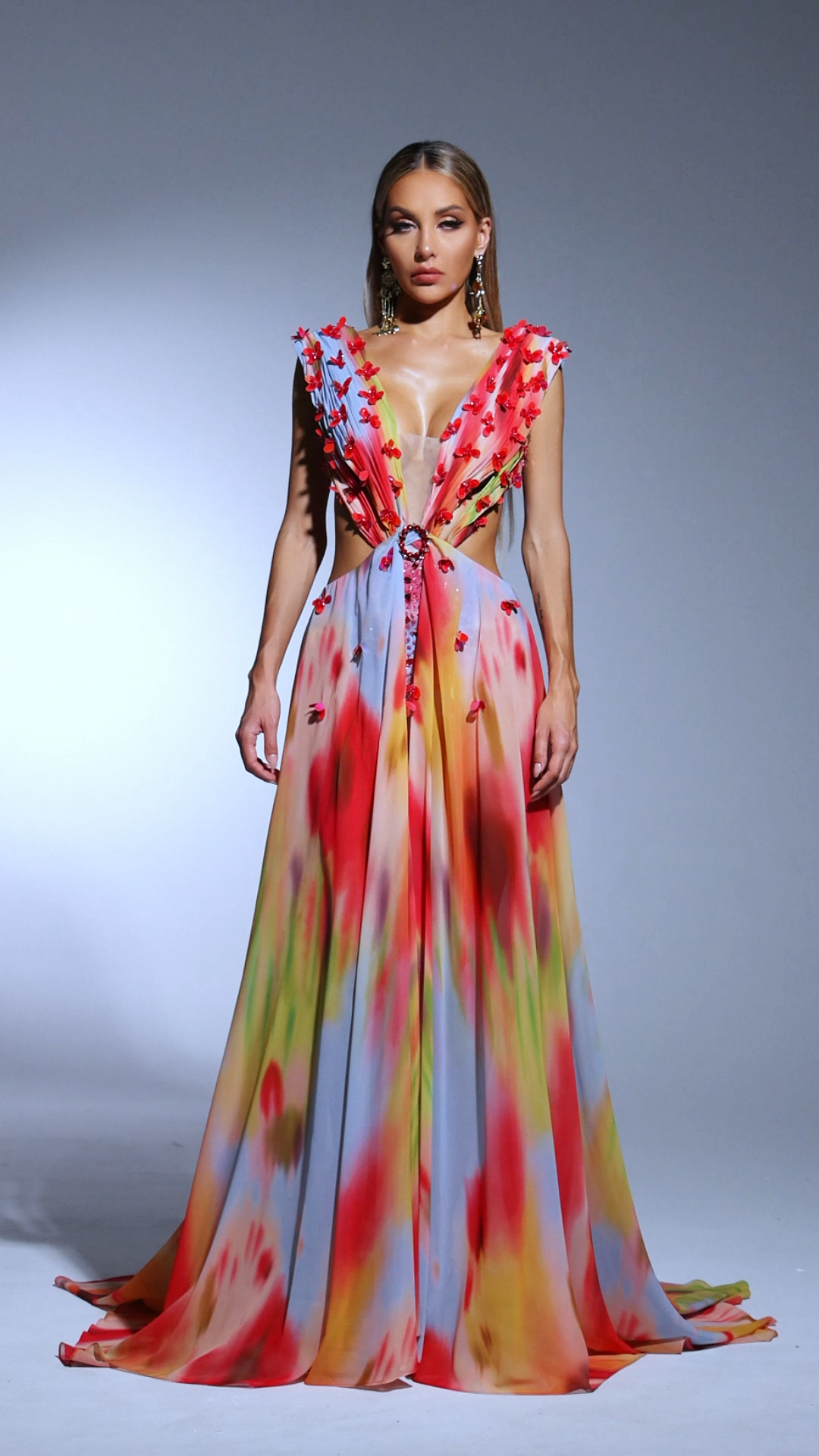 Dierea High Slit Sequins Deep-V Backless Maxi Dress